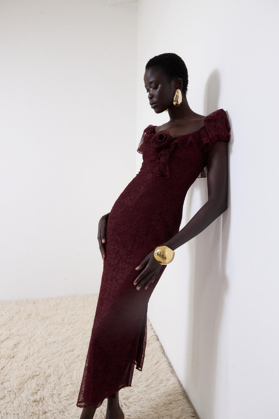 EDEN MIDI DRESS IN EARTH LACE