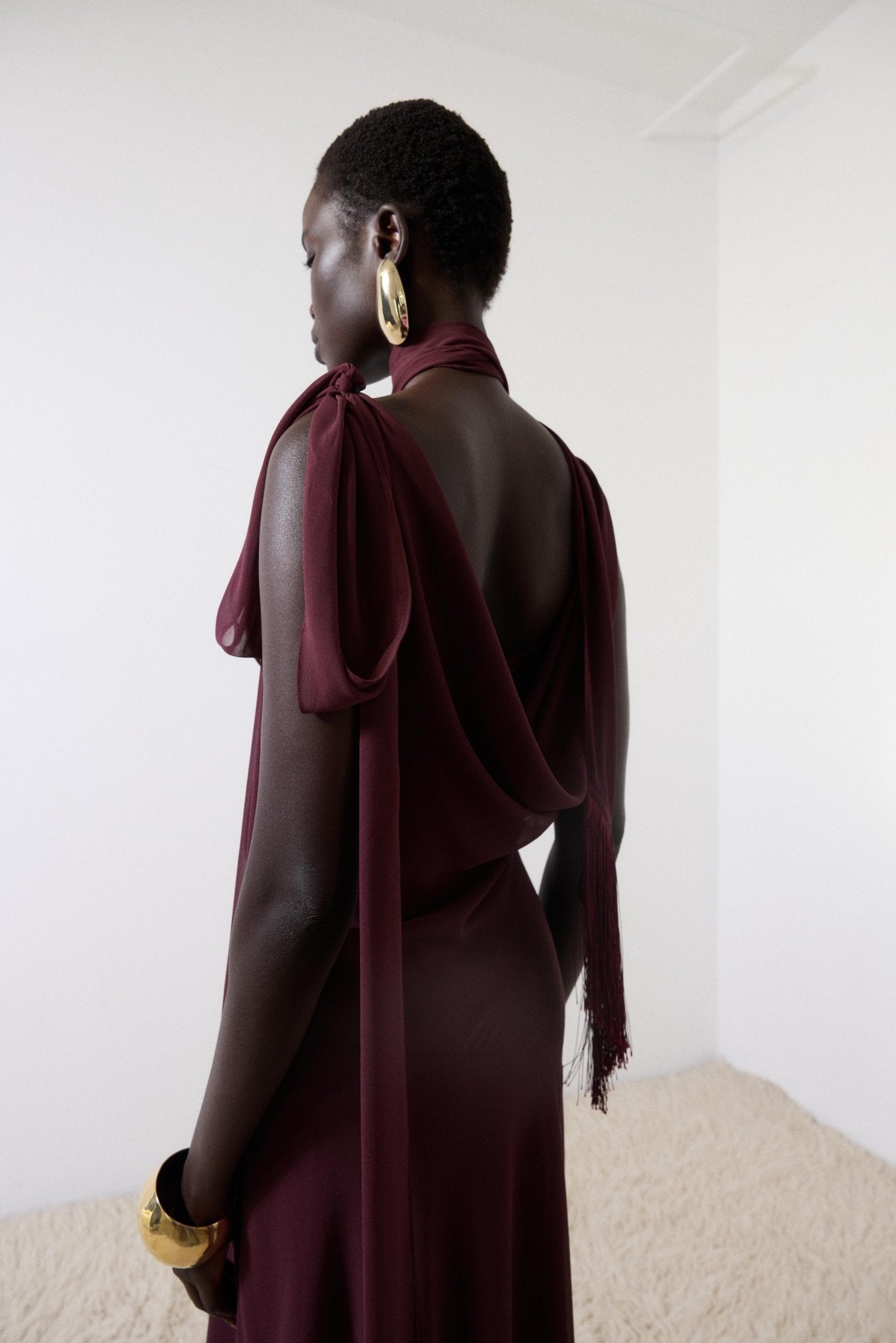 MISTRAL MIDI DRESS IN EARTH CHIFFON & LACE - De La Vali