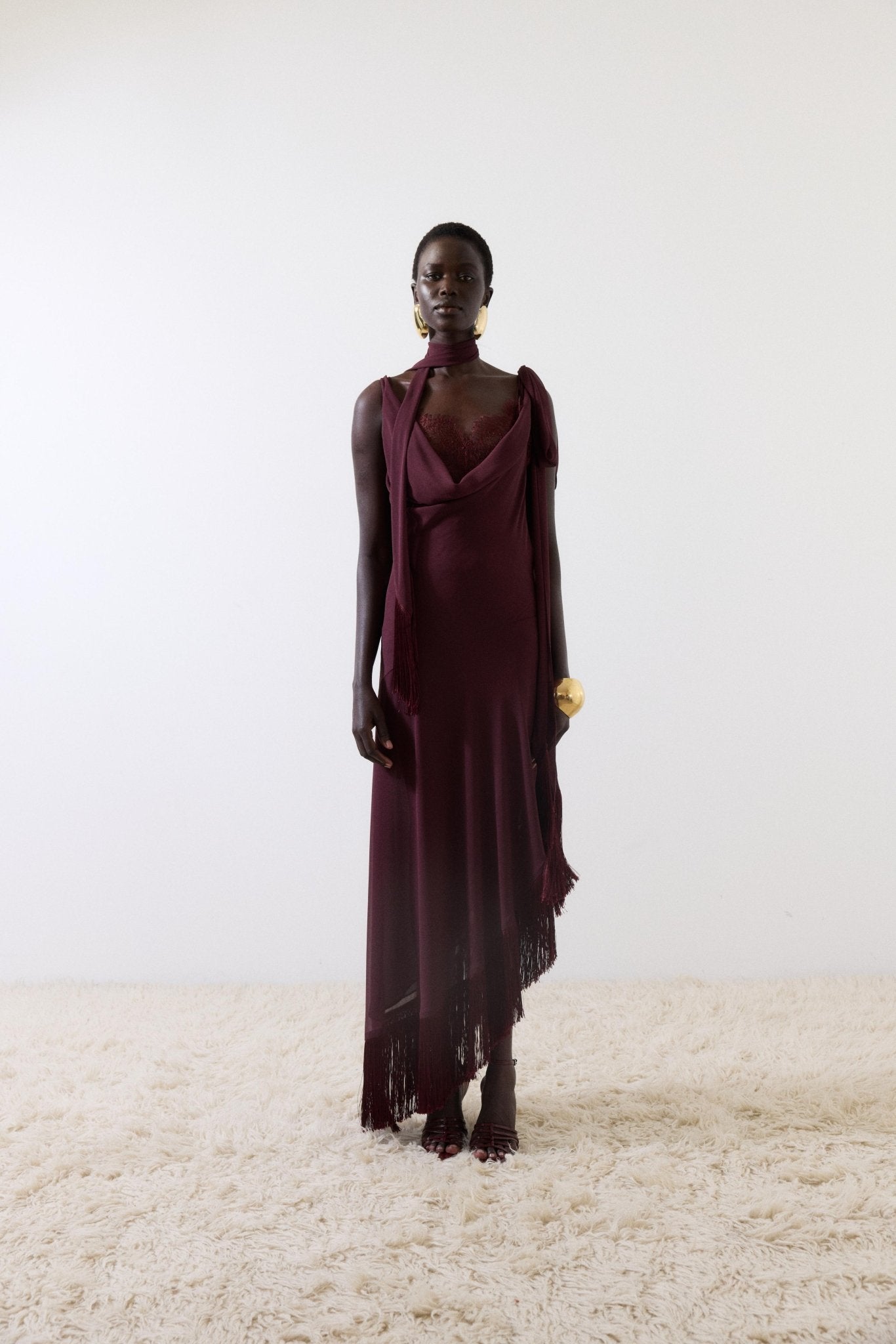MISTRAL MIDI DRESS IN EARTH CHIFFON & LACE - De La Vali