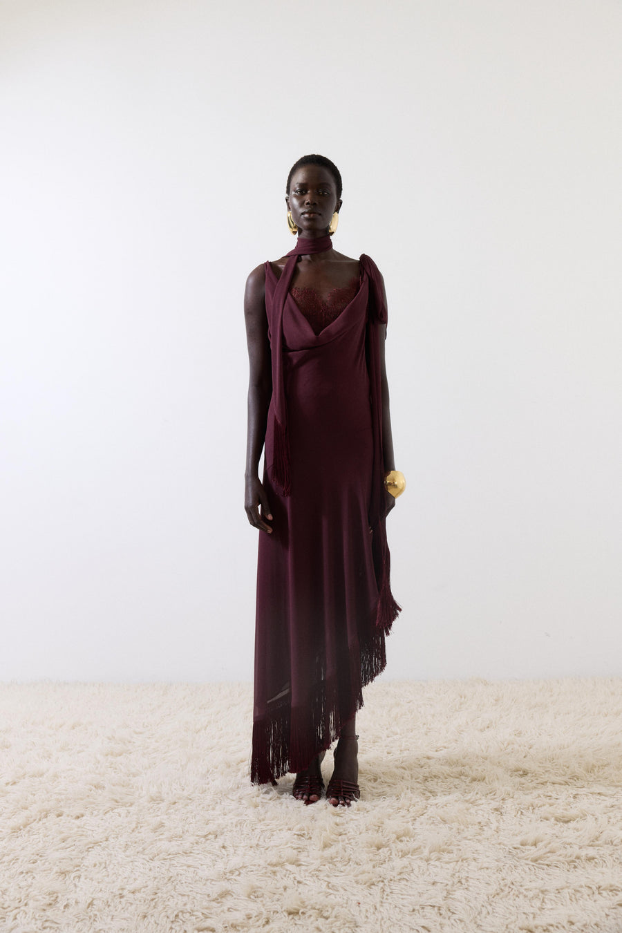 MISTRAL MIDI DRESS IN EARTH CHIFFON & LACE
