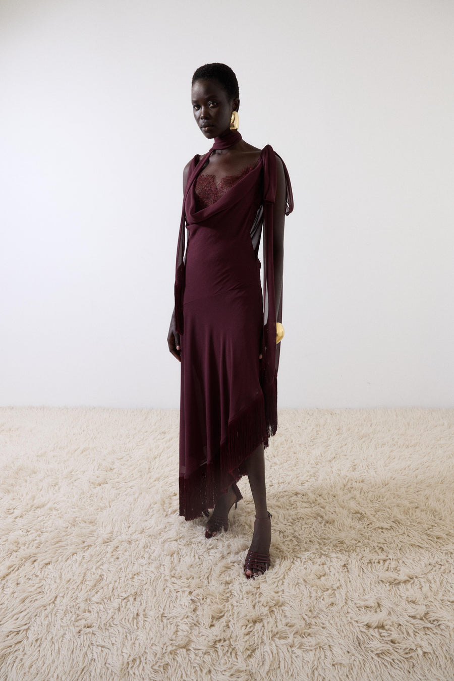 MISTRAL MIDI DRESS IN EARTH CHIFFON & LACE