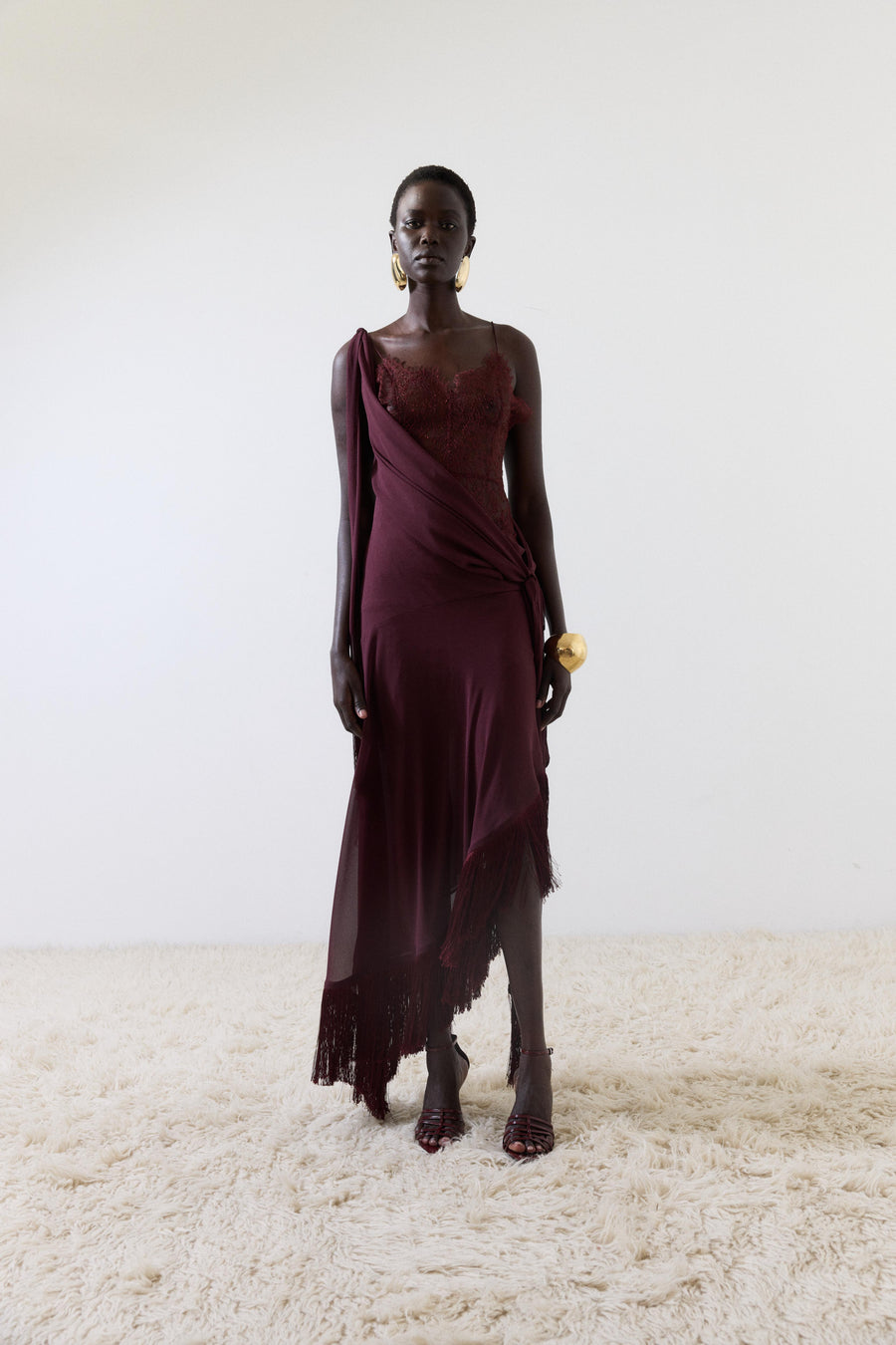 MISTRAL MIDI DRESS IN EARTH CHIFFON & LACE