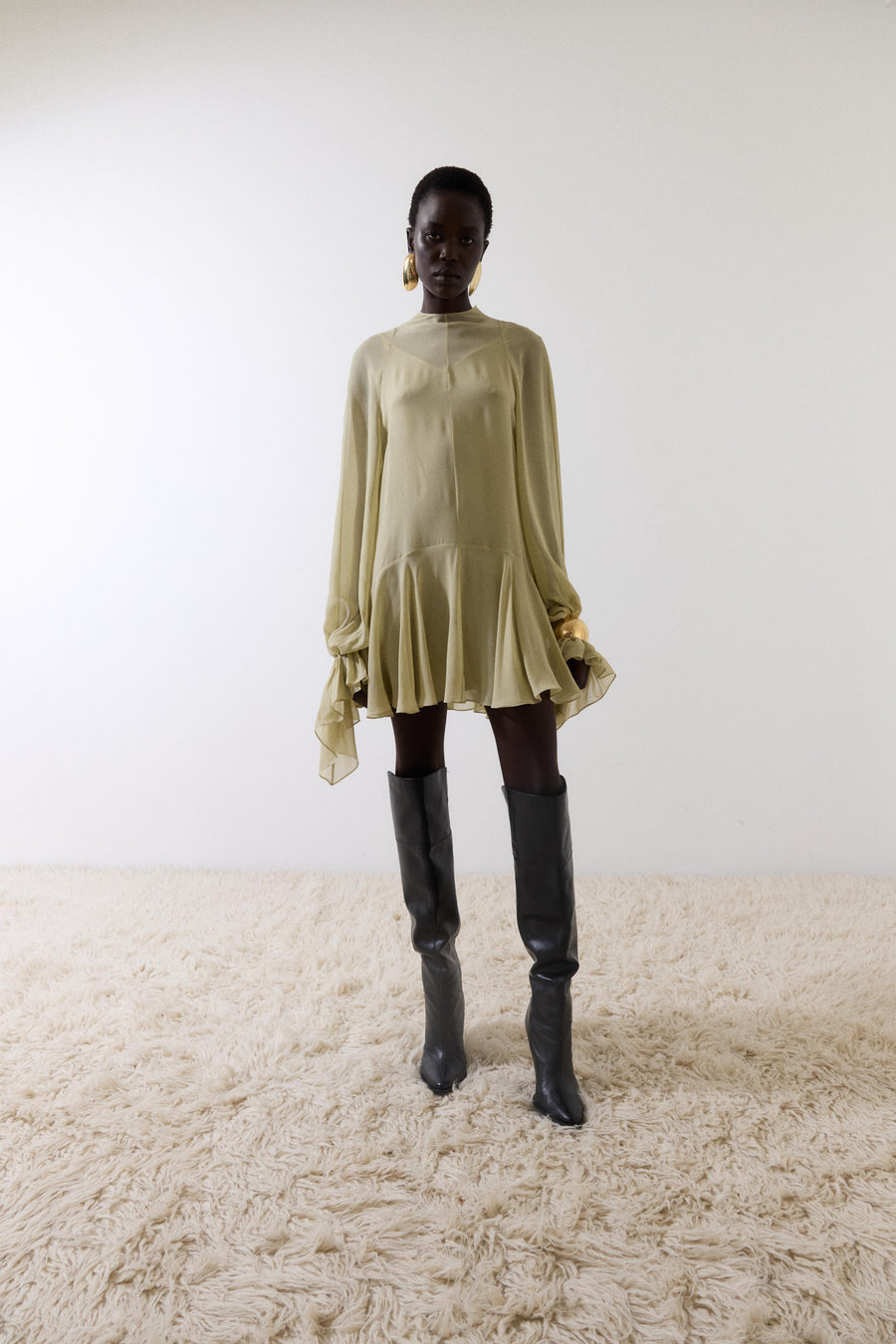 TERRAN MINI DRESS IN SAND GEORGETTE CHIFFON