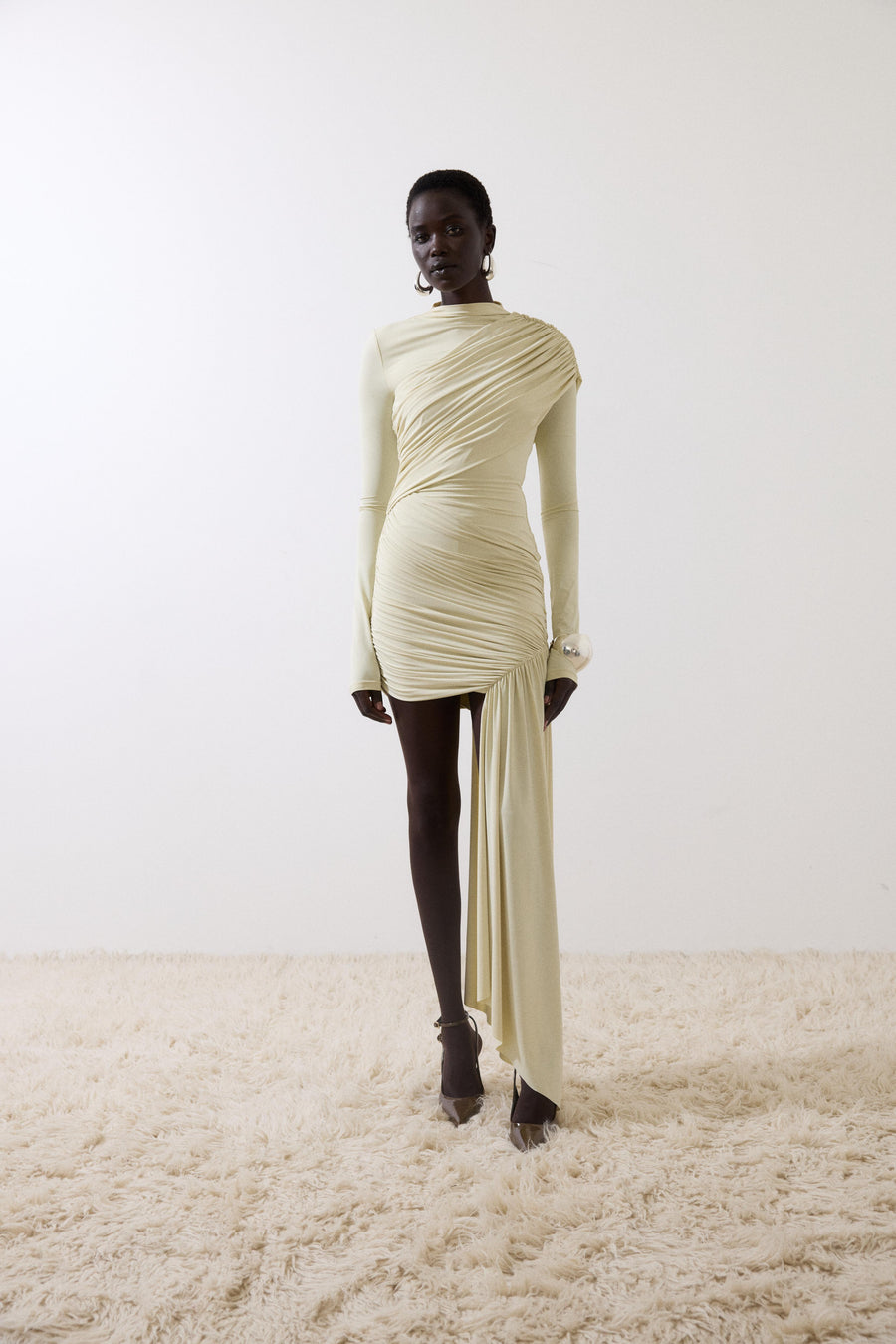 RAVEL MINI DRESS IN IVORY SPANDEX JERSEY