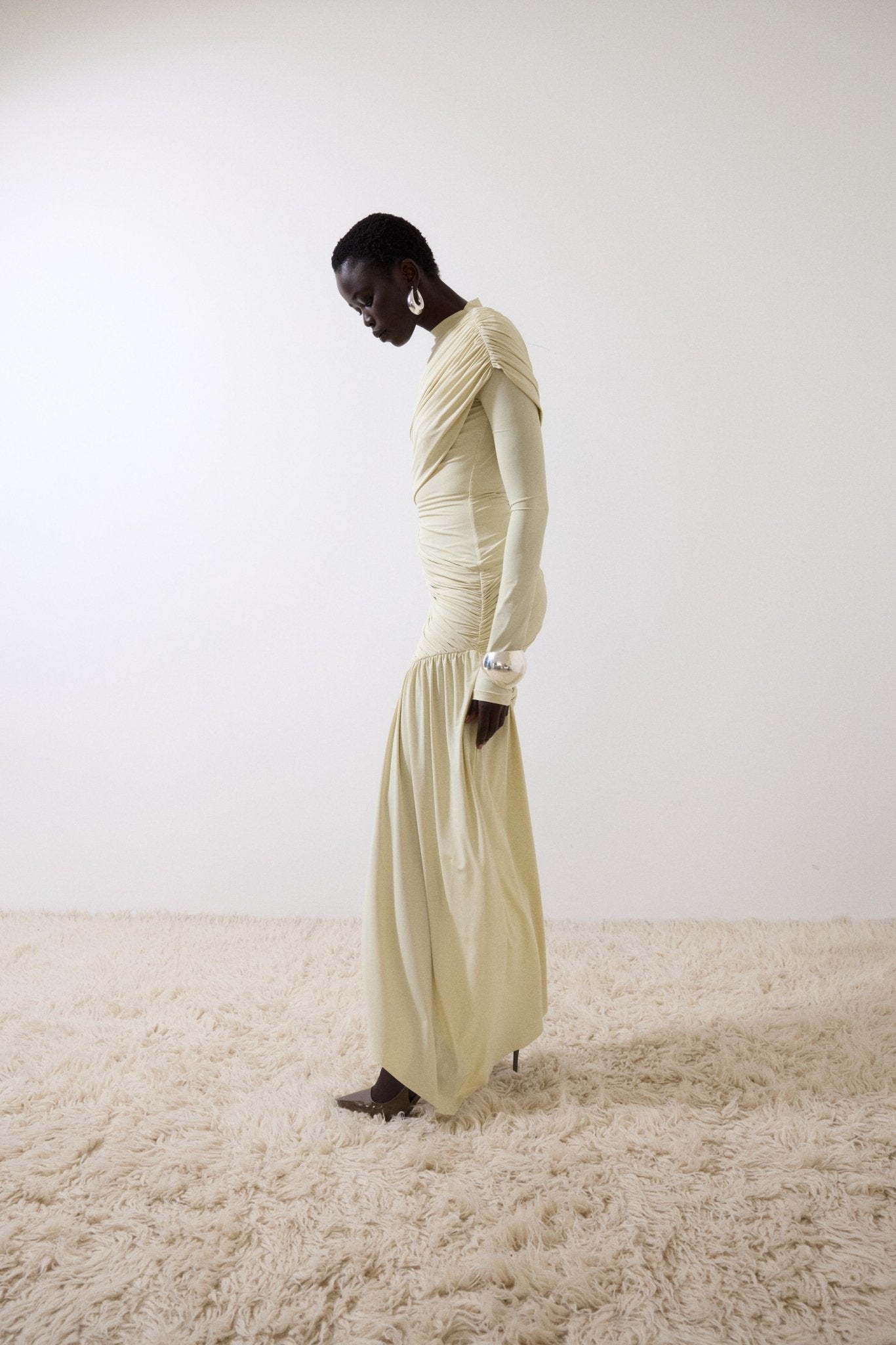 RAVEL MINI DRESS IN IVORY SPANDEX JERSEY - De La Vali