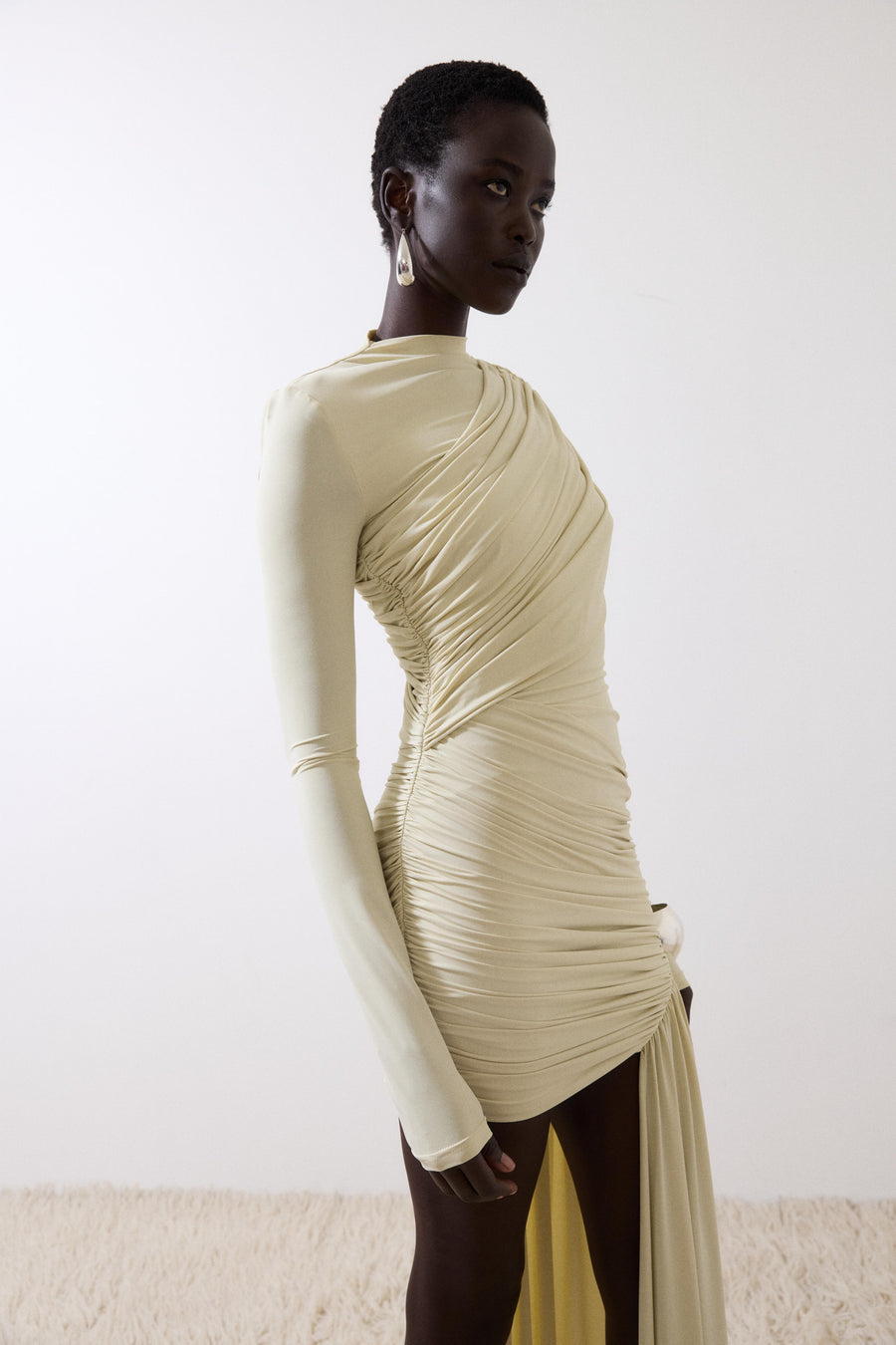 RAVEL MINI DRESS IN IVORY SPANDEX JERSEY