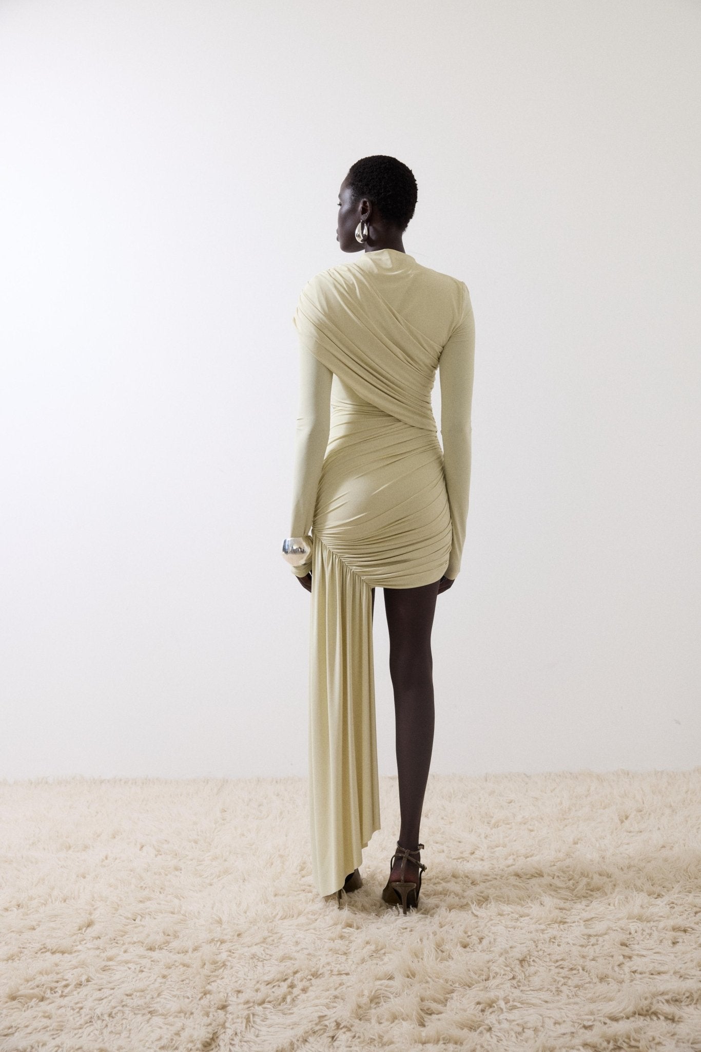 RAVEL MINI DRESS IN IVORY SPANDEX JERSEY - De La Vali