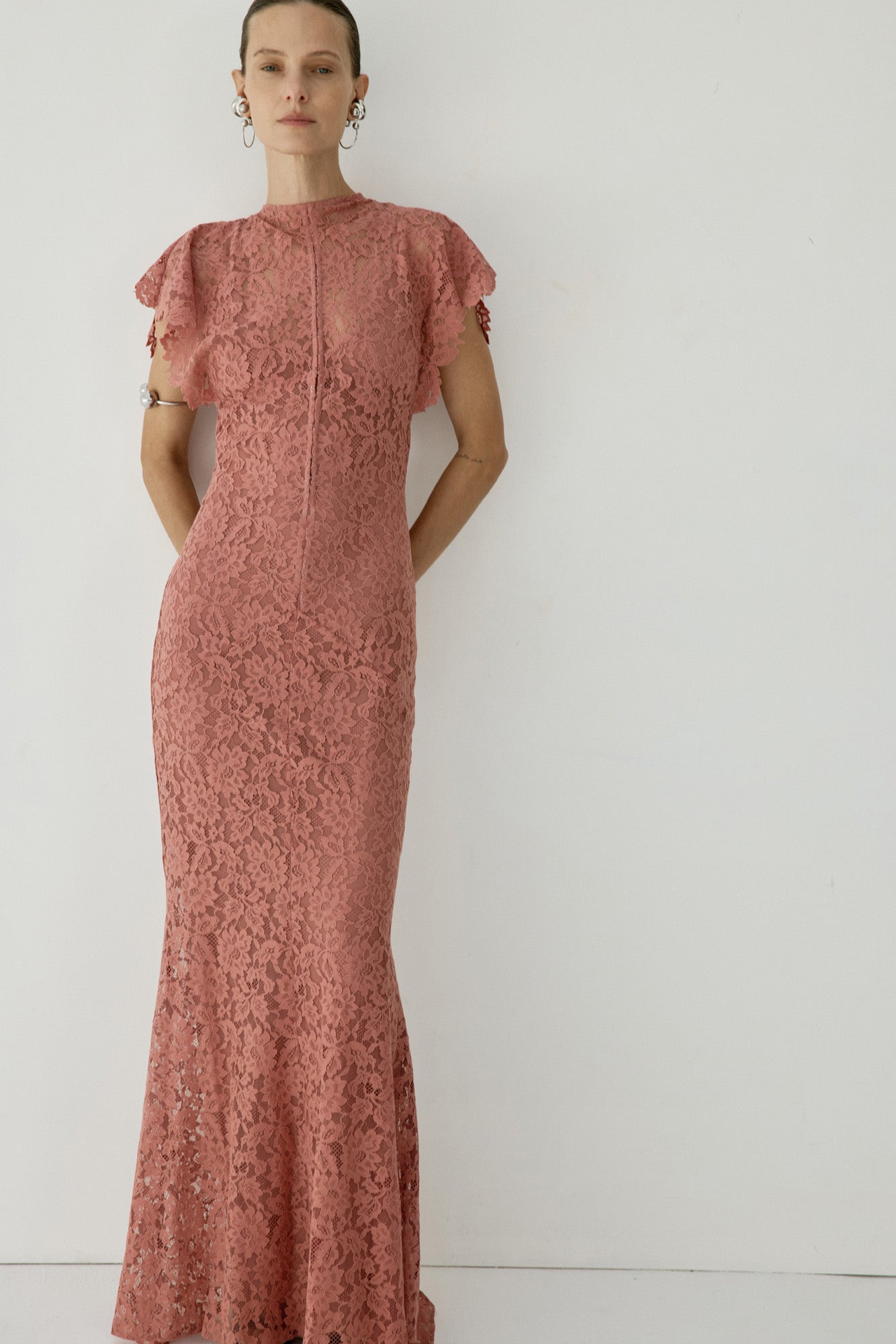 LAIA MAXI DRESS DUSTY ROSE LACE - De La Vali