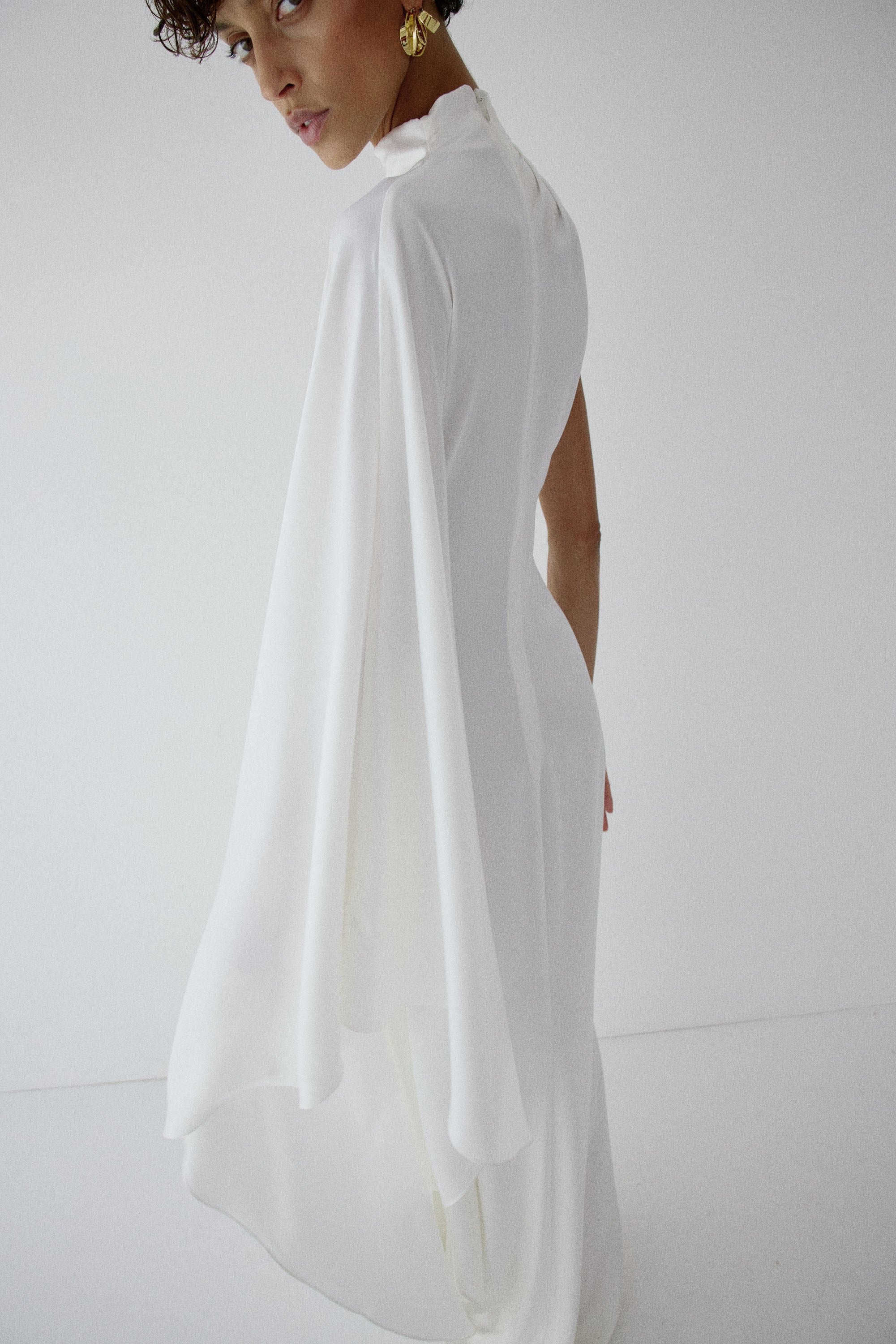 ODALUNA MAXI DRESS IN IVORY SATIN BACK CREPE