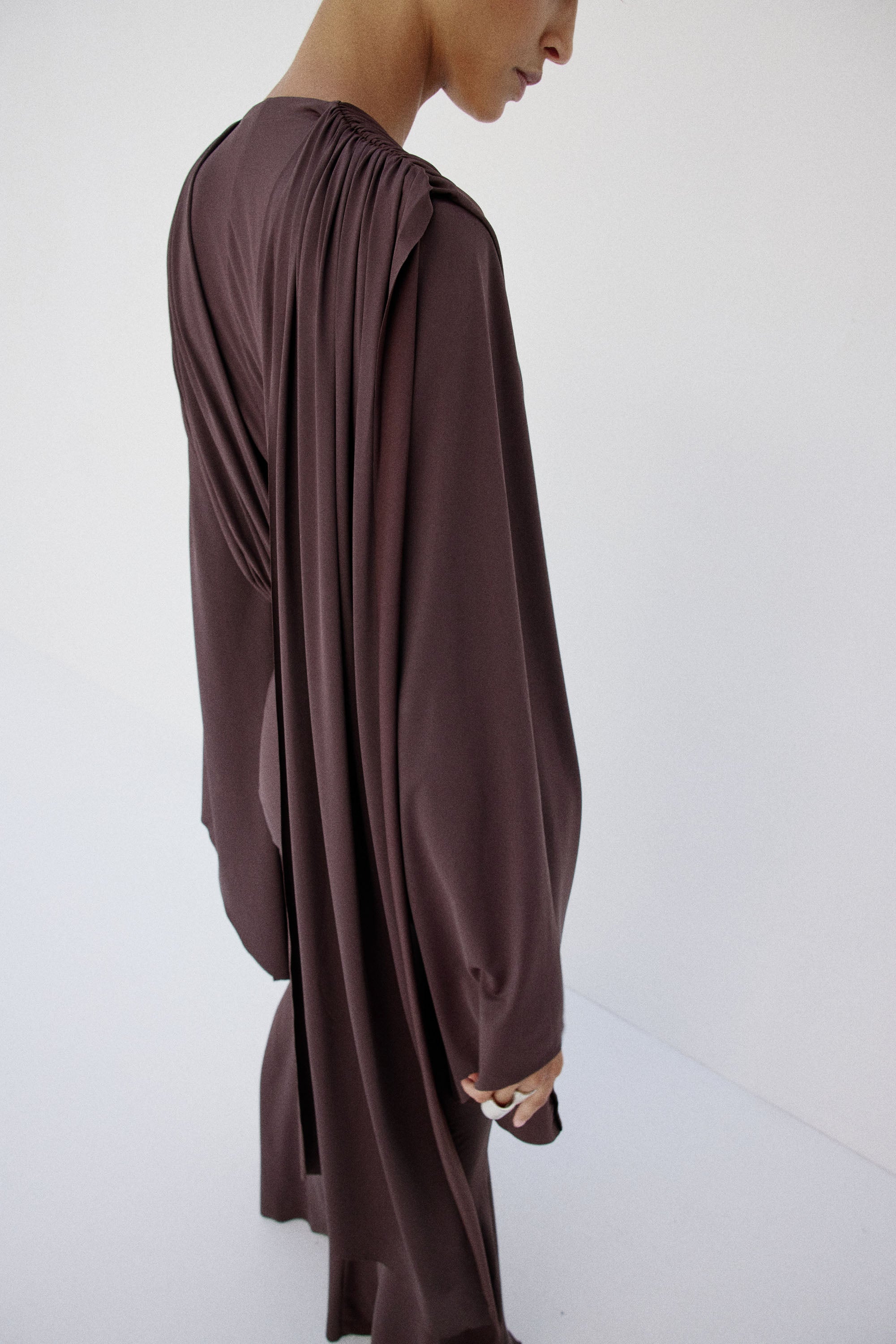 SELVA DRESS IN UMBER BROWN SPANDEX JEREY