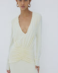 CIELORA DRESS IN BRIGHT CREAM SPANDEX JEREY