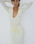 CIELORA DRESS IN BRIGHT CREAM SPANDEX JEREY