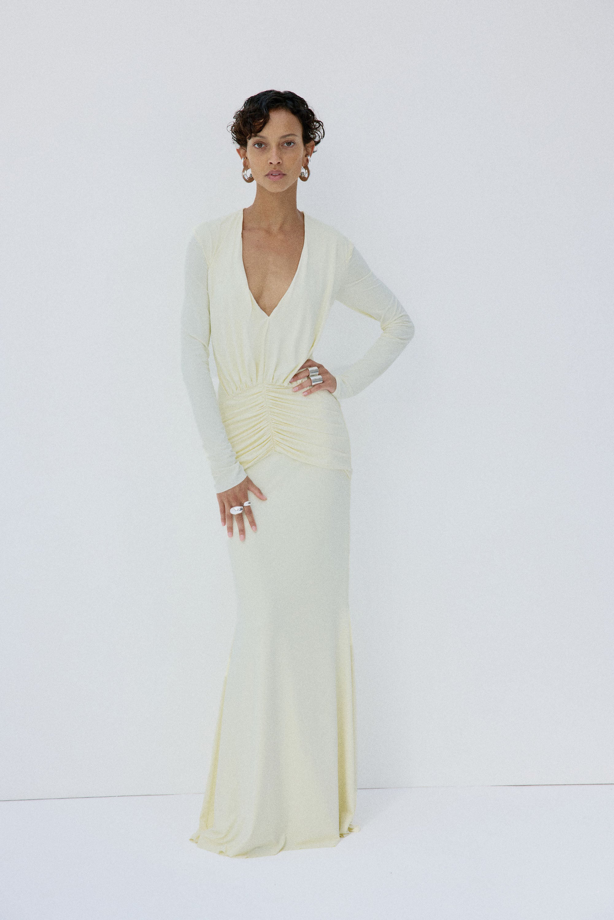 CIELORA DRESS IN BRIGHT CREAM SPANDEX JEREY
