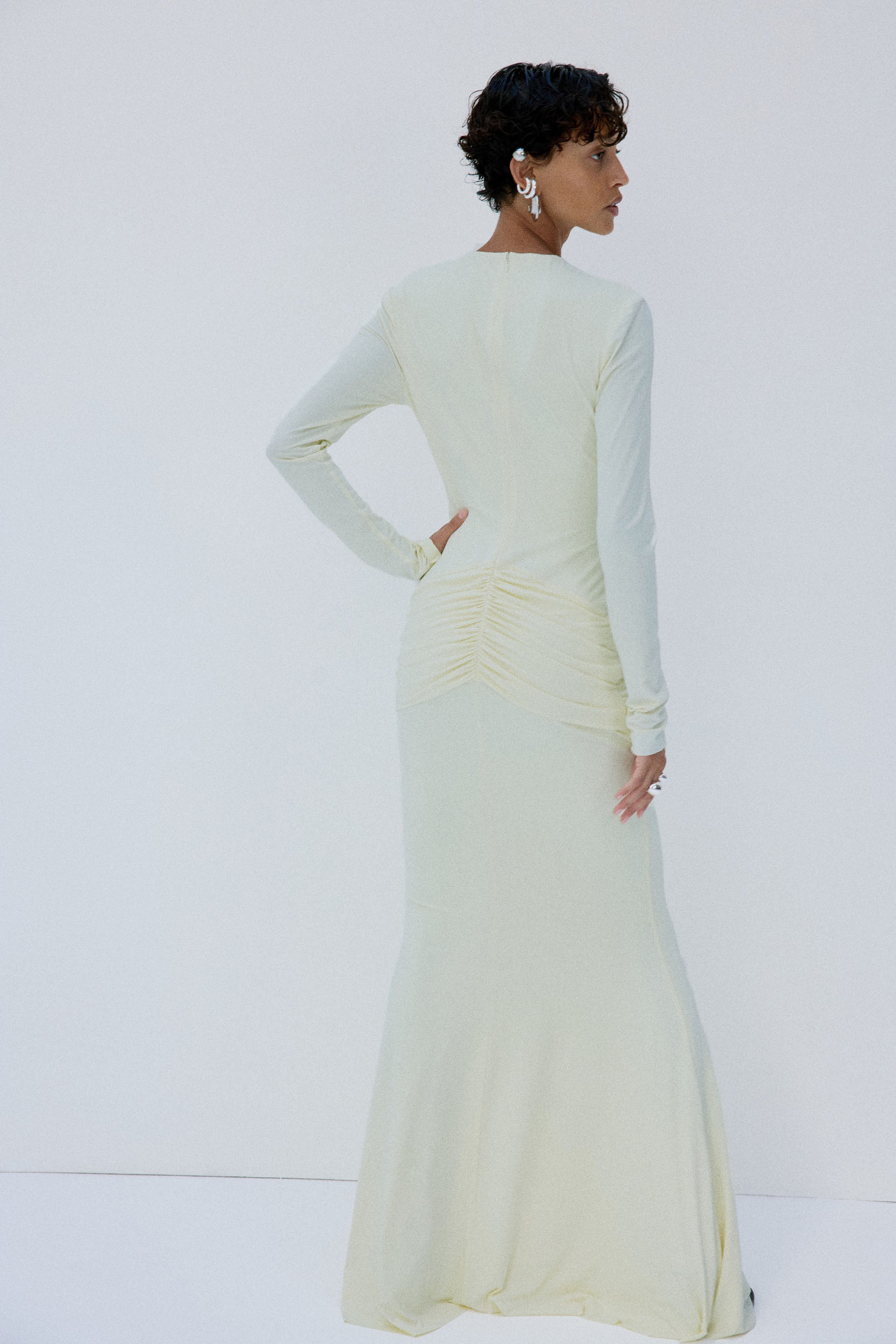 CIELORA DRESS IN BRIGHT CREAM SPANDEX JEREY