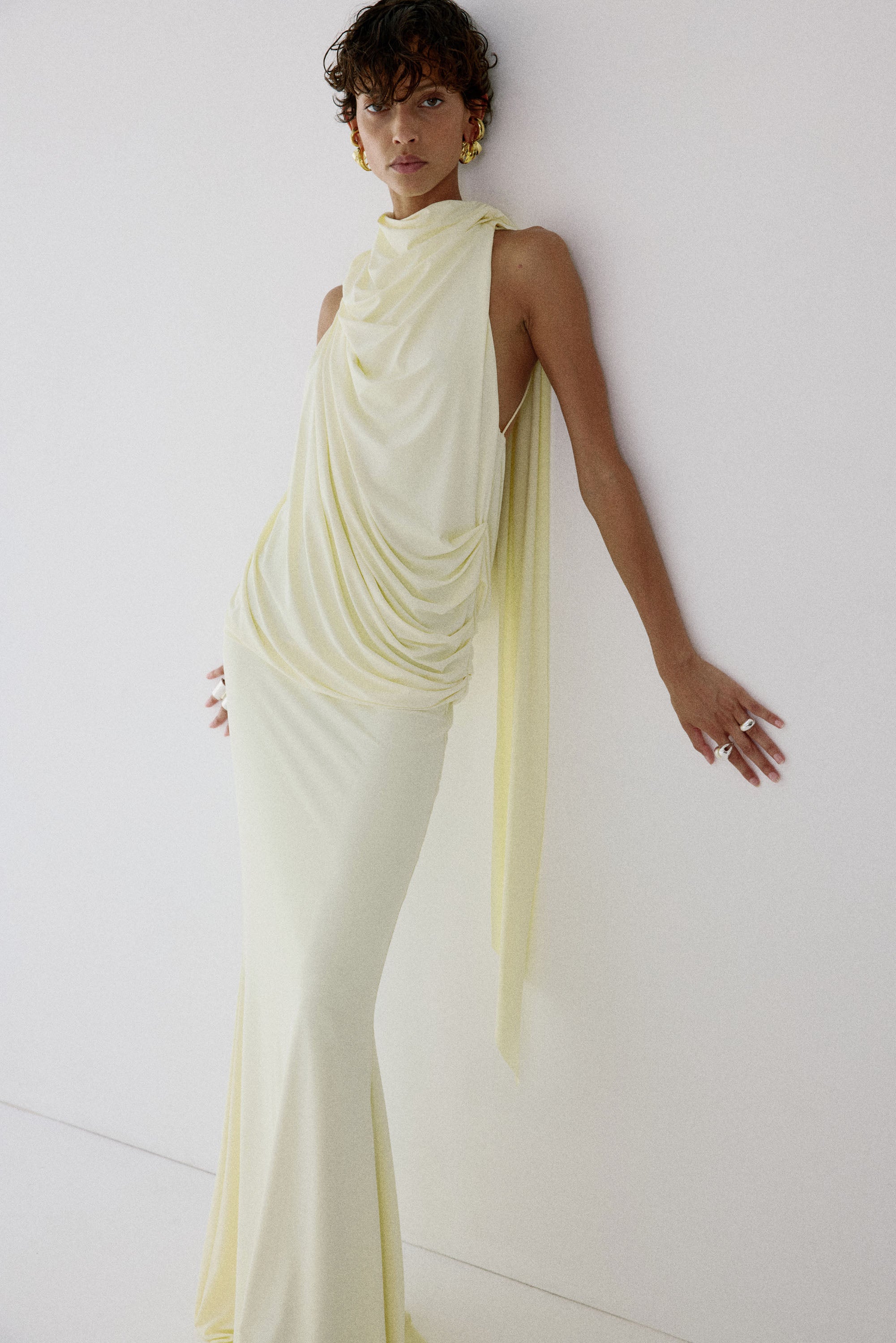 LURNA MAXI DRESS IN BRIGHT CREAM SPANDEX JEREY