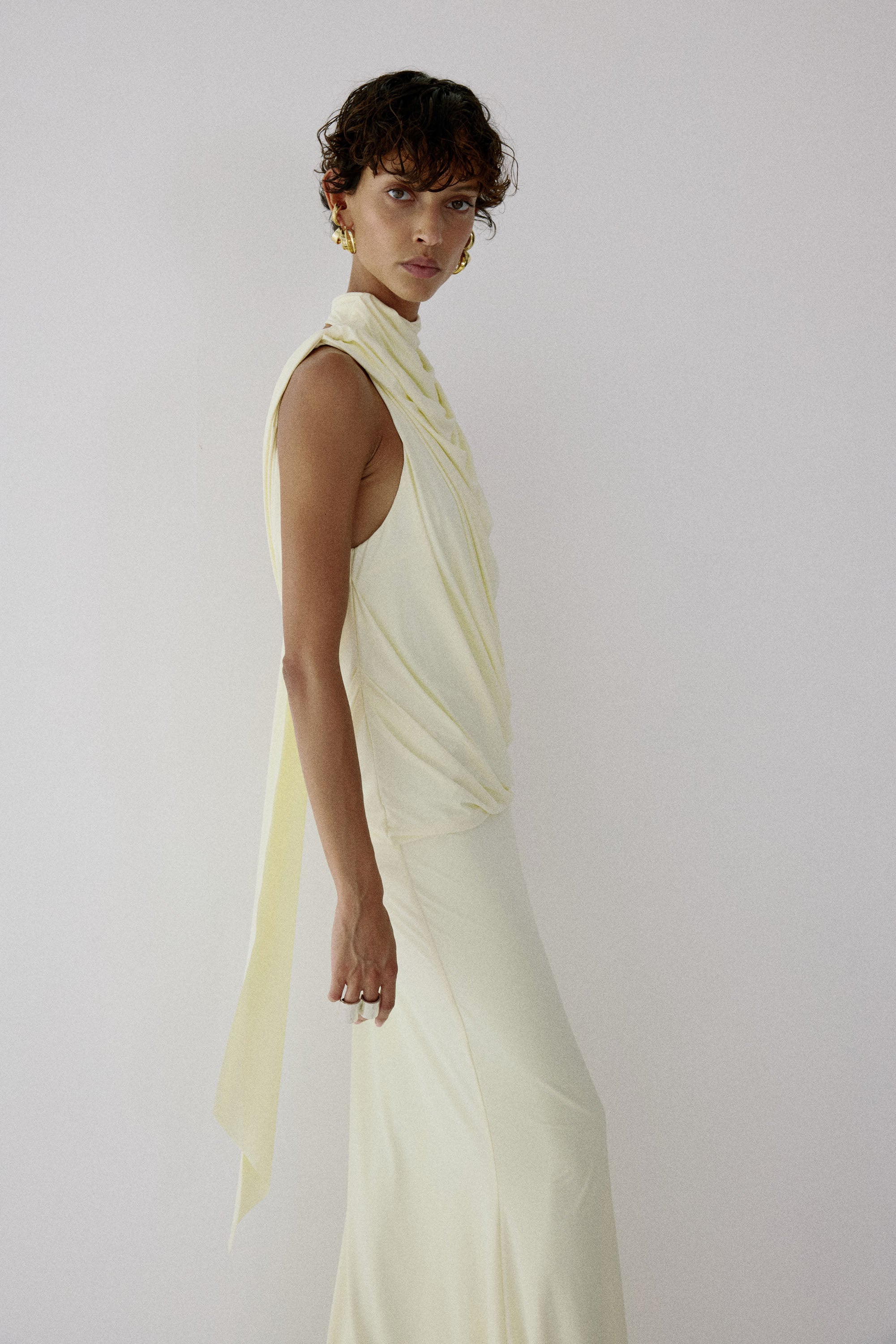 LURNA MAXI DRESS IN BRIGHT CREAM SPANDEX JEREY