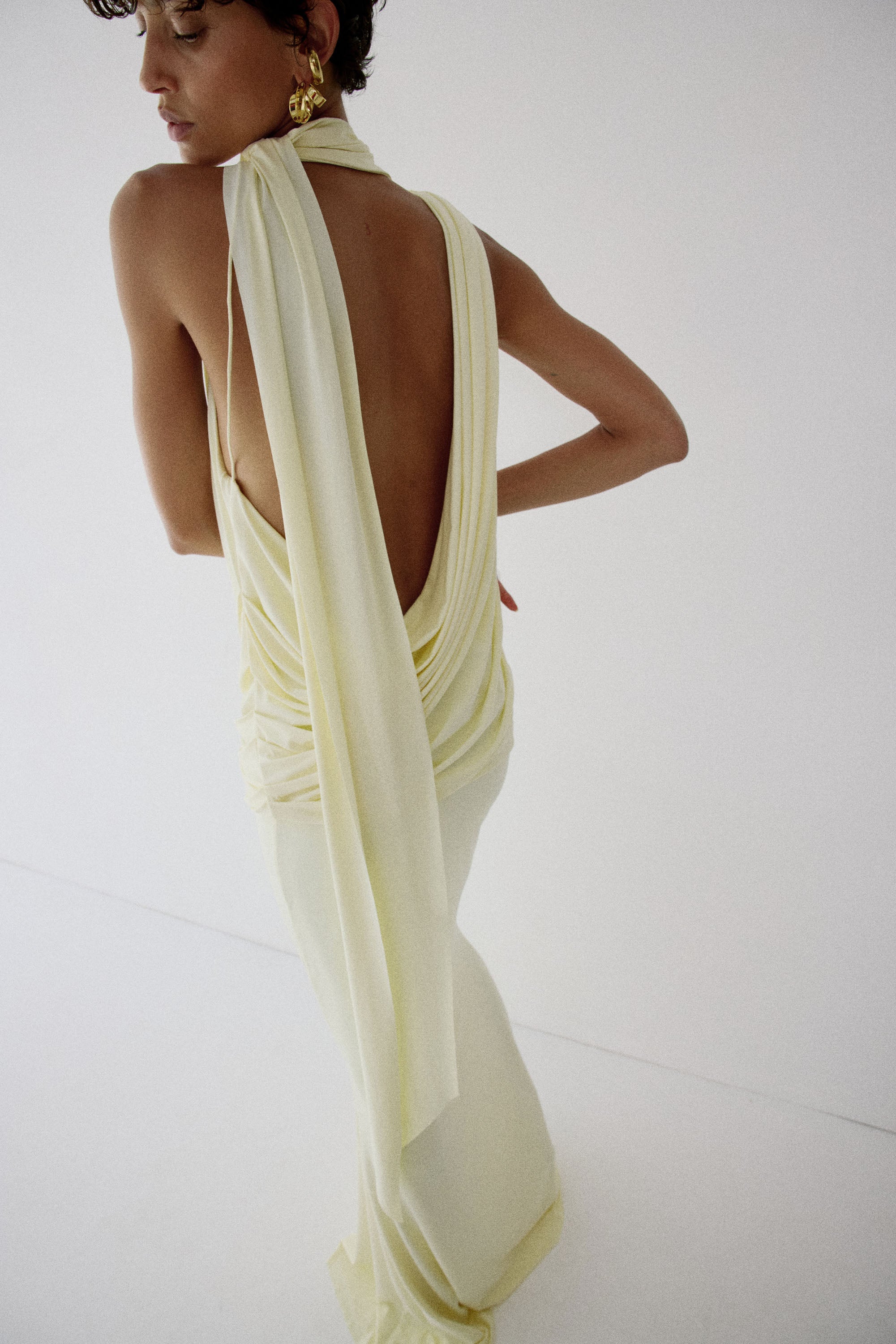 LURNA MAXI DRESS IN BRIGHT CREAM SPANDEX JEREY