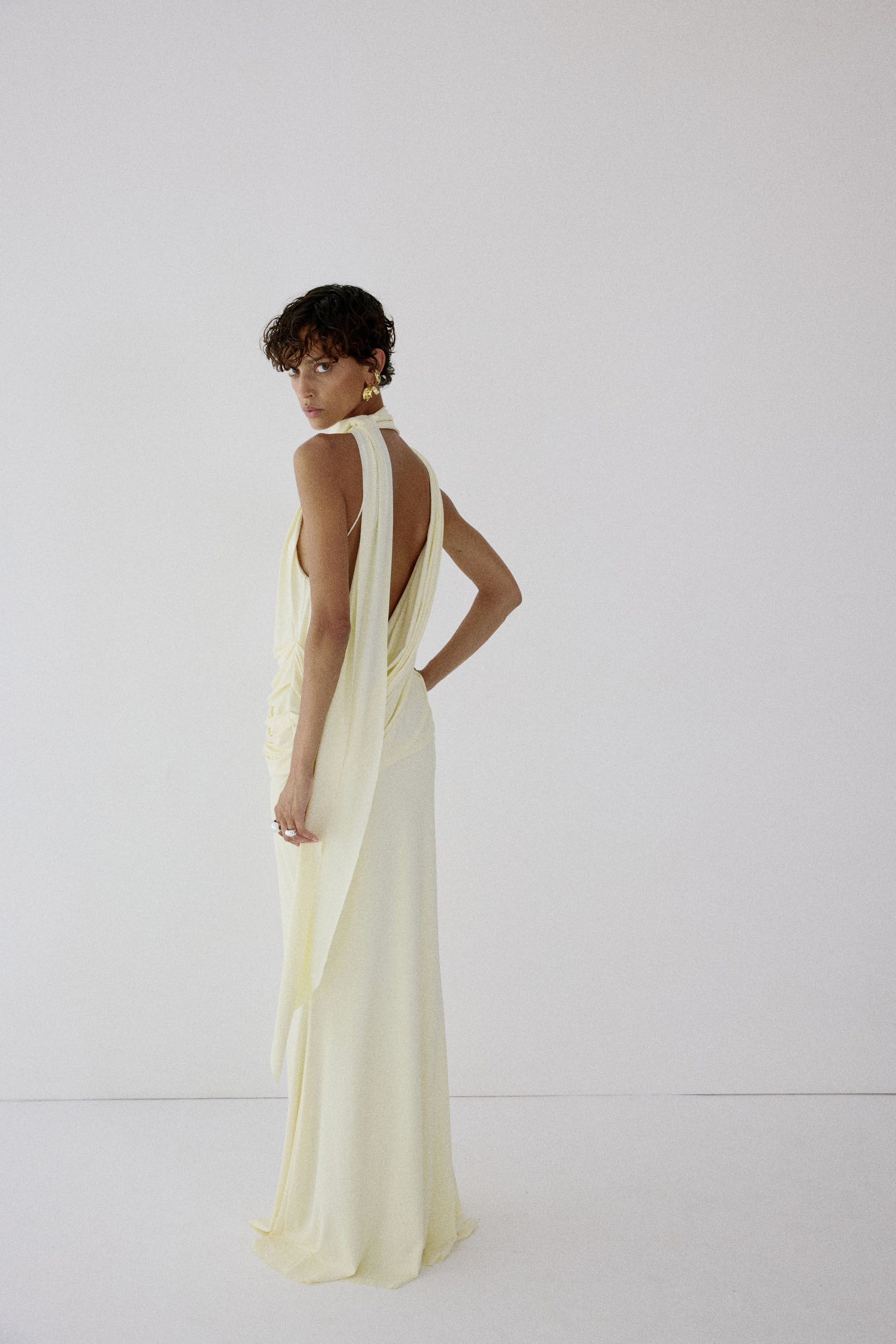 LURNA MAXI DRESS IN BRIGHT CREAM SPANDEX JEREY