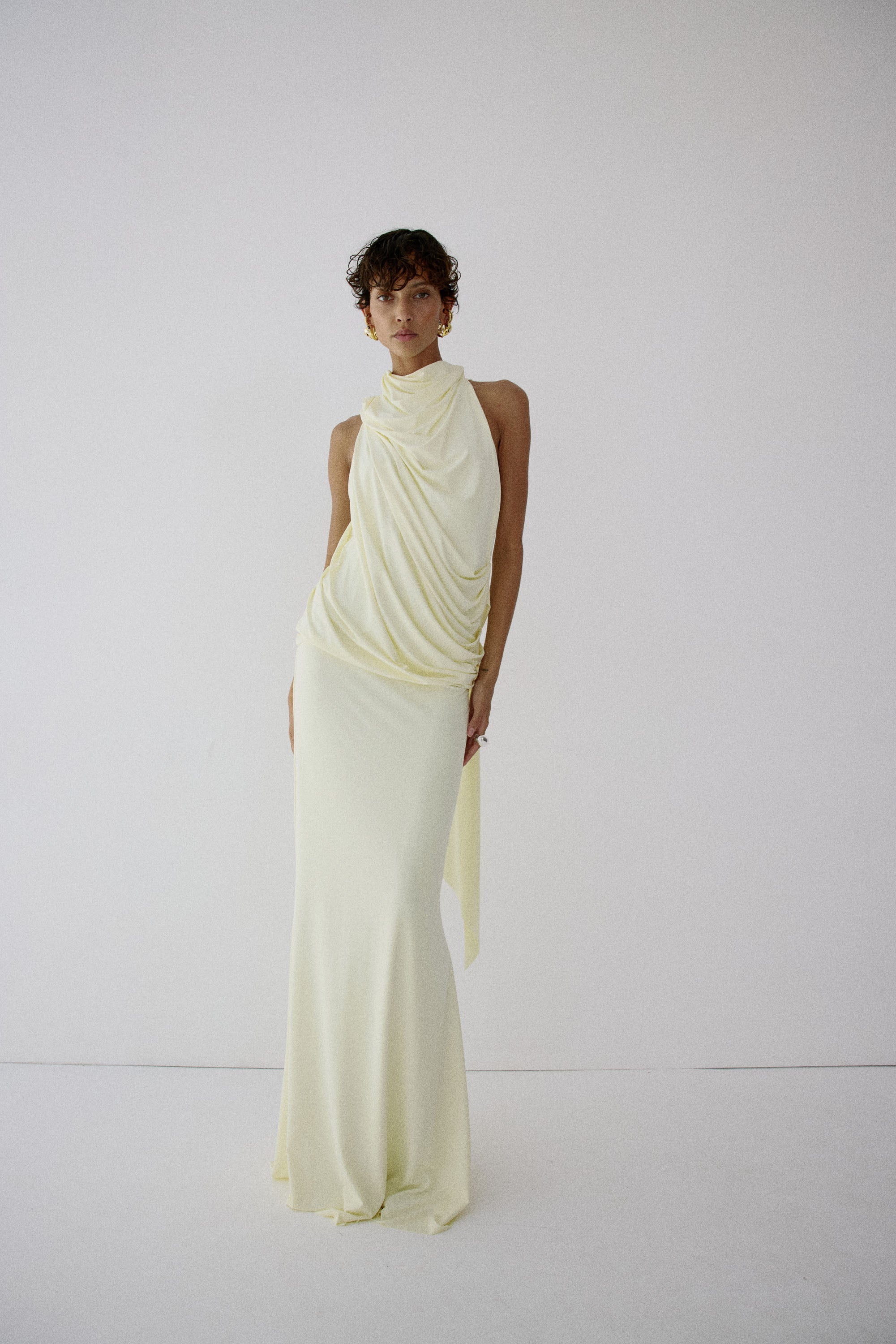 LURNA MAXI DRESS IN BRIGHT CREAM SPANDEX JEREY