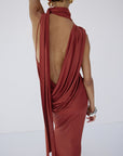 LURNA MAXI DRESS IN BURNT RED SPANDEX JEREY