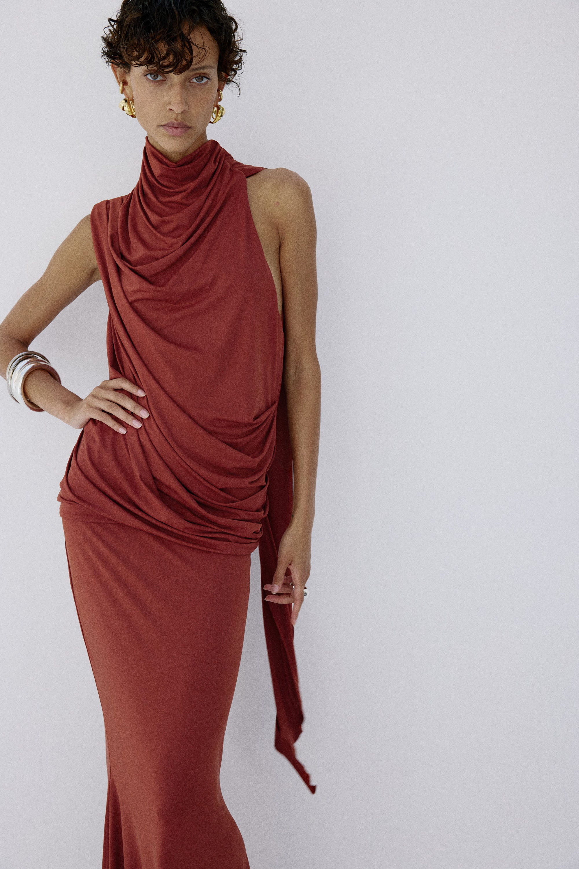 LURNA MAXI DRESS IN BURNT RED SPANDEX JEREY