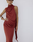 LURNA MAXI DRESS IN BURNT RED SPANDEX JEREY