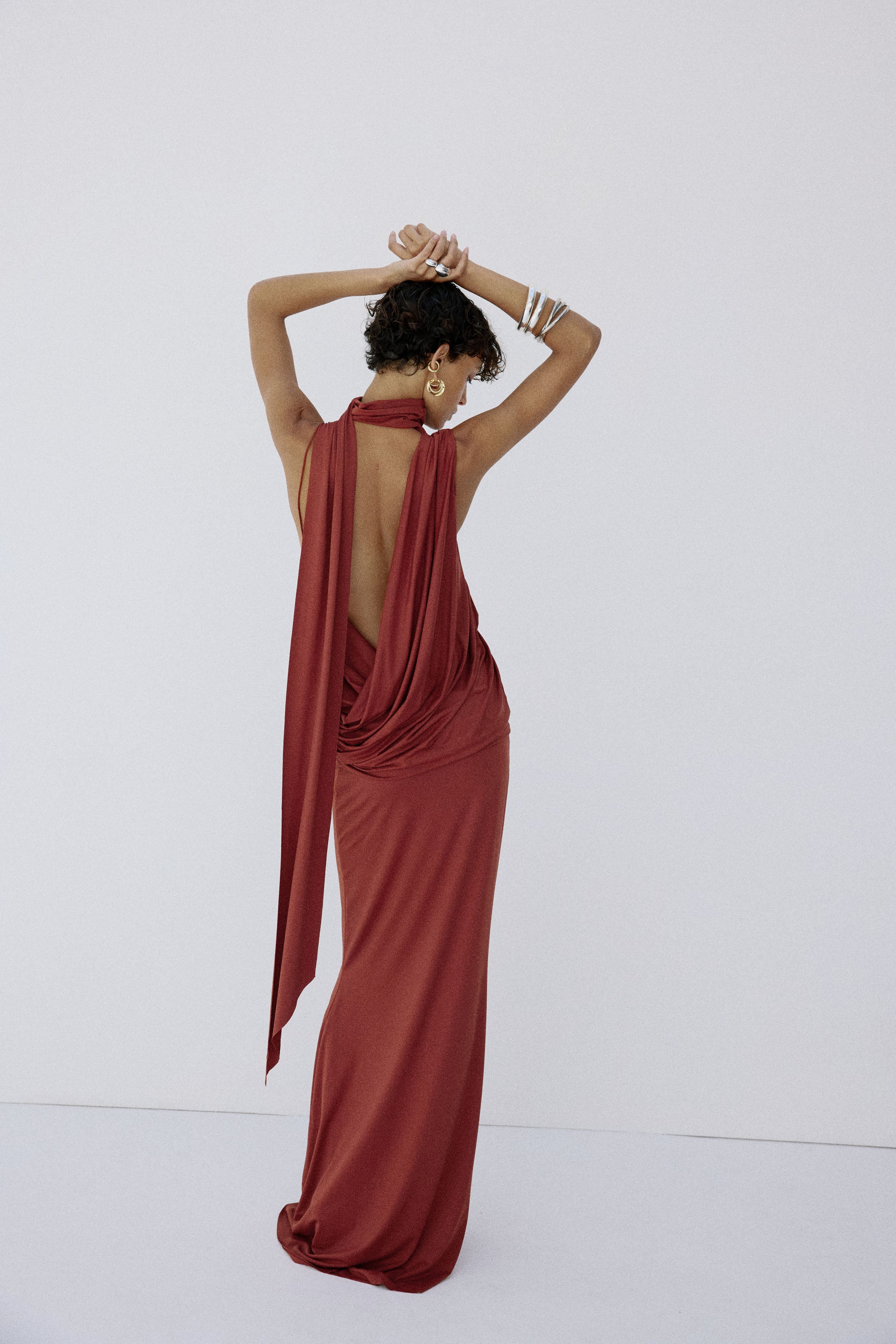 LURNA MAXI DRESS IN BURNT RED SPANDEX JEREY
