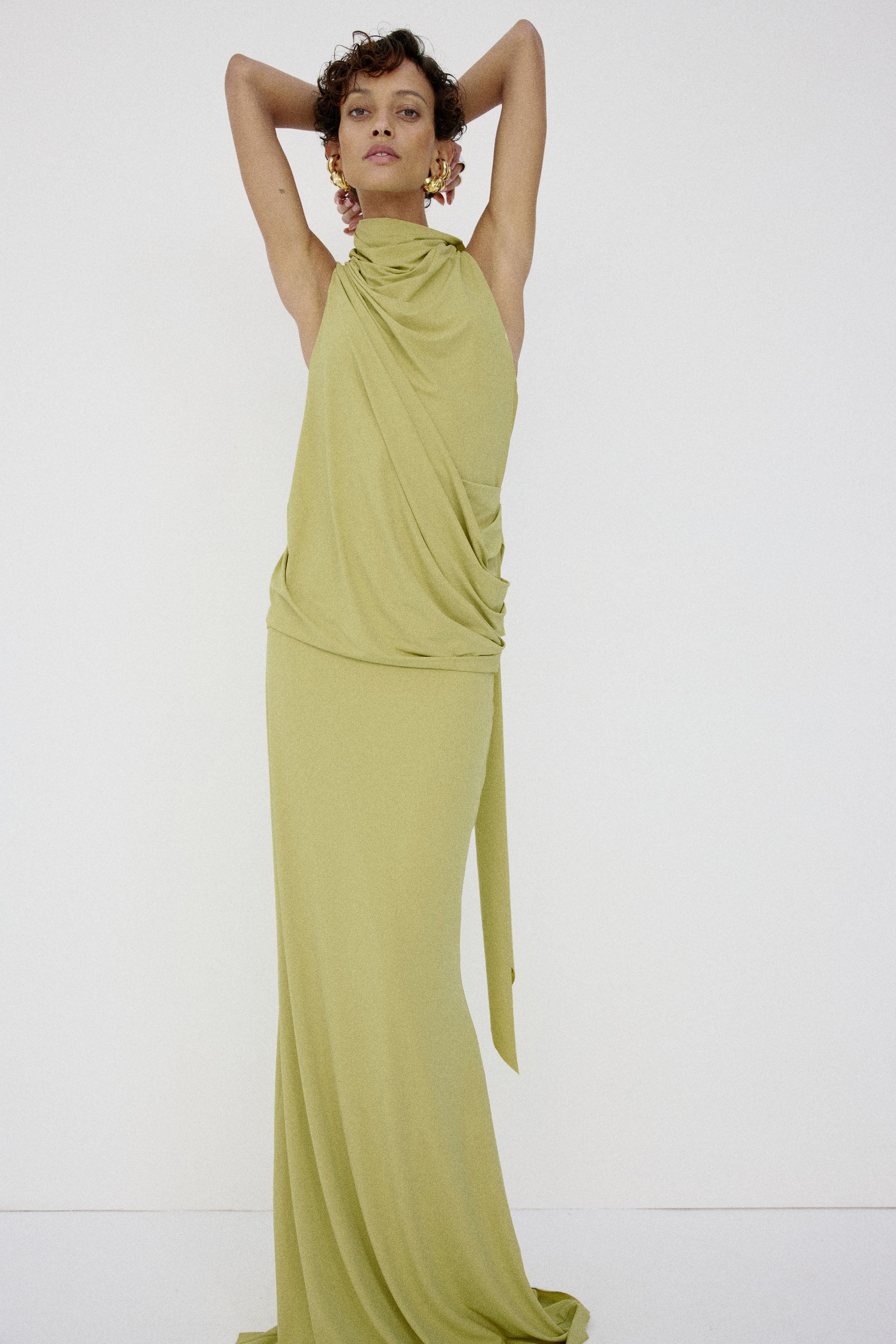 LURNA MAXI DRESS IN PEAR SPANDEX JEREY