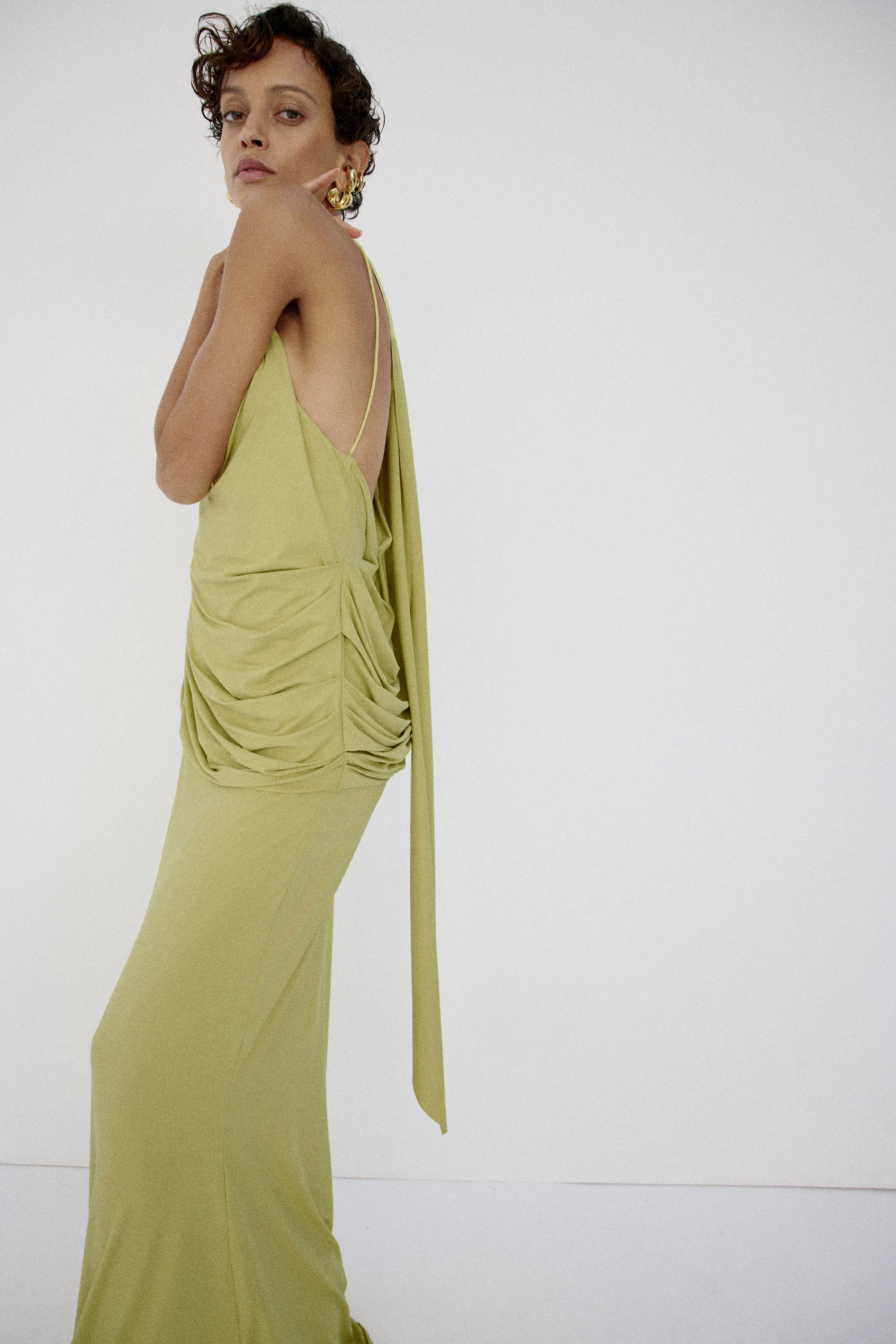 LURNA MAXI DRESS IN PEAR SPANDEX JEREY