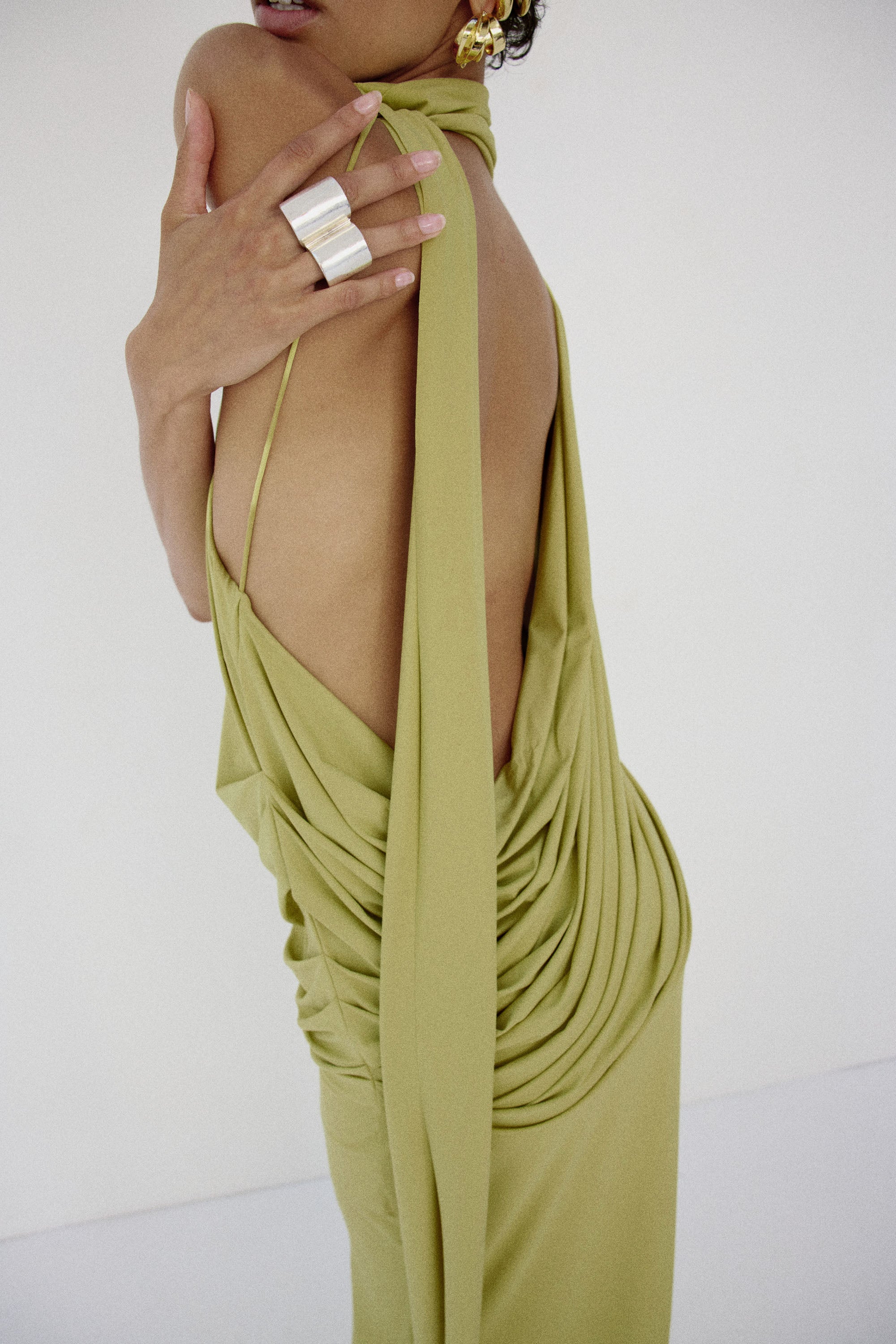 LURNA MAXI DRESS IN PEAR SPANDEX JEREY