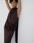 LURNA MAXI DRESS IN UMBER BROWN SPANDEX JEREY