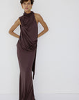 LURNA MAXI DRESS IN UMBER BROWN SPANDEX JEREY