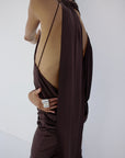 LURNA MAXI DRESS IN UMBER BROWN SPANDEX JEREY