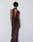 LURNA MAXI DRESS IN UMBER BROWN SPANDEX JEREY