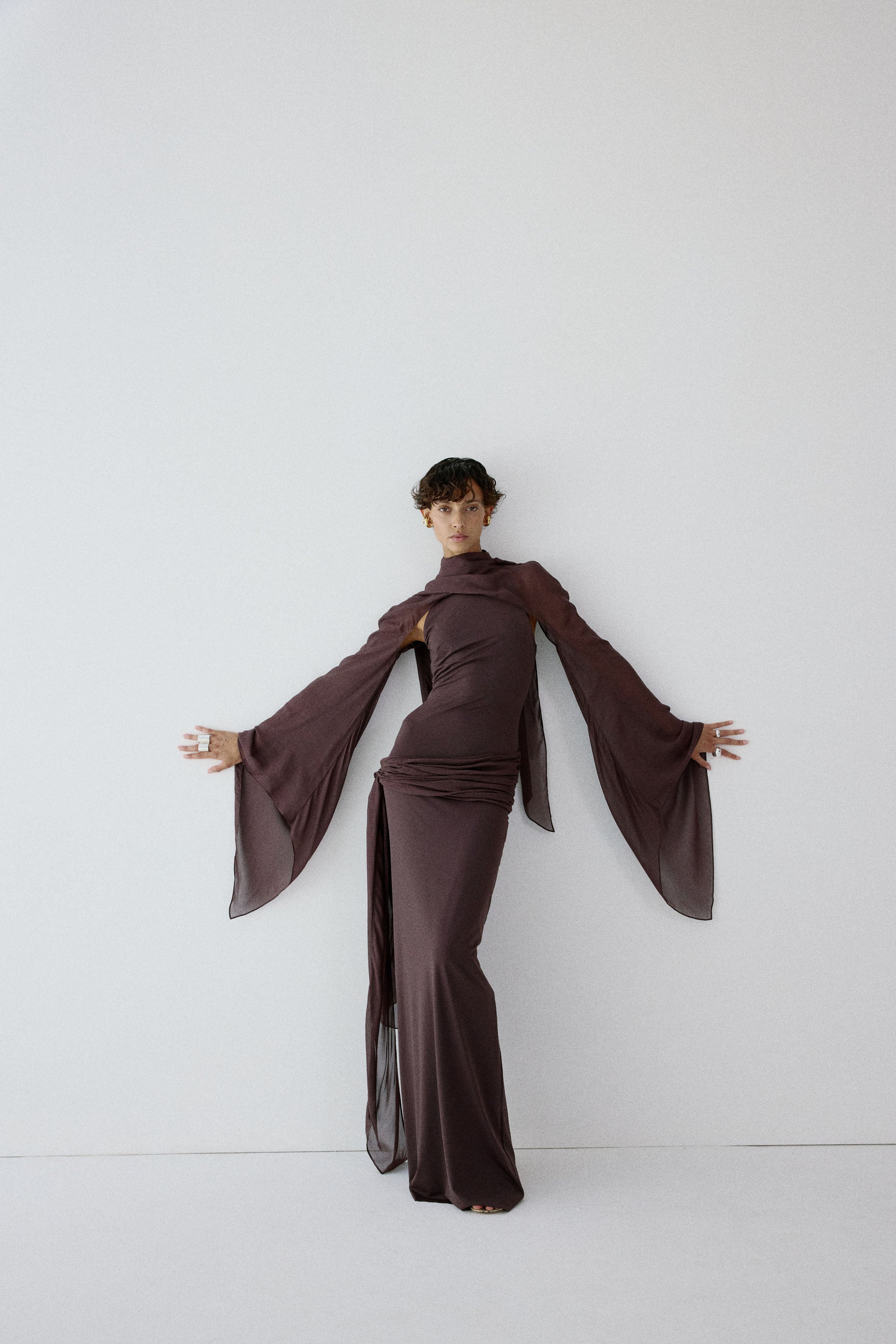 SABELA MAXI DRESS IN UMBER BROWN VISCOSE GEORGETTE