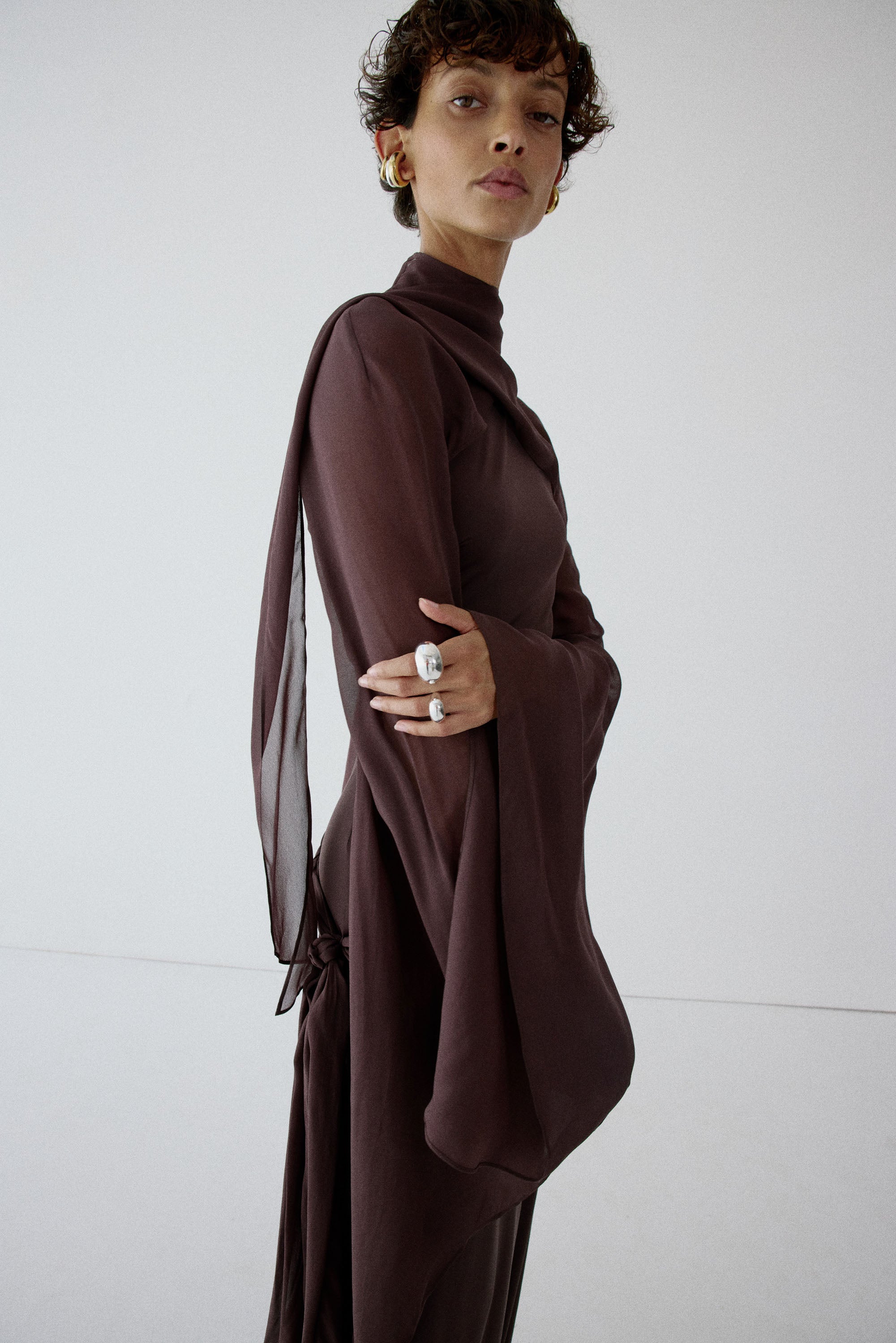 SABELA MAXI DRESS IN UMBER BROWN VISCOSE GEORGETTE
