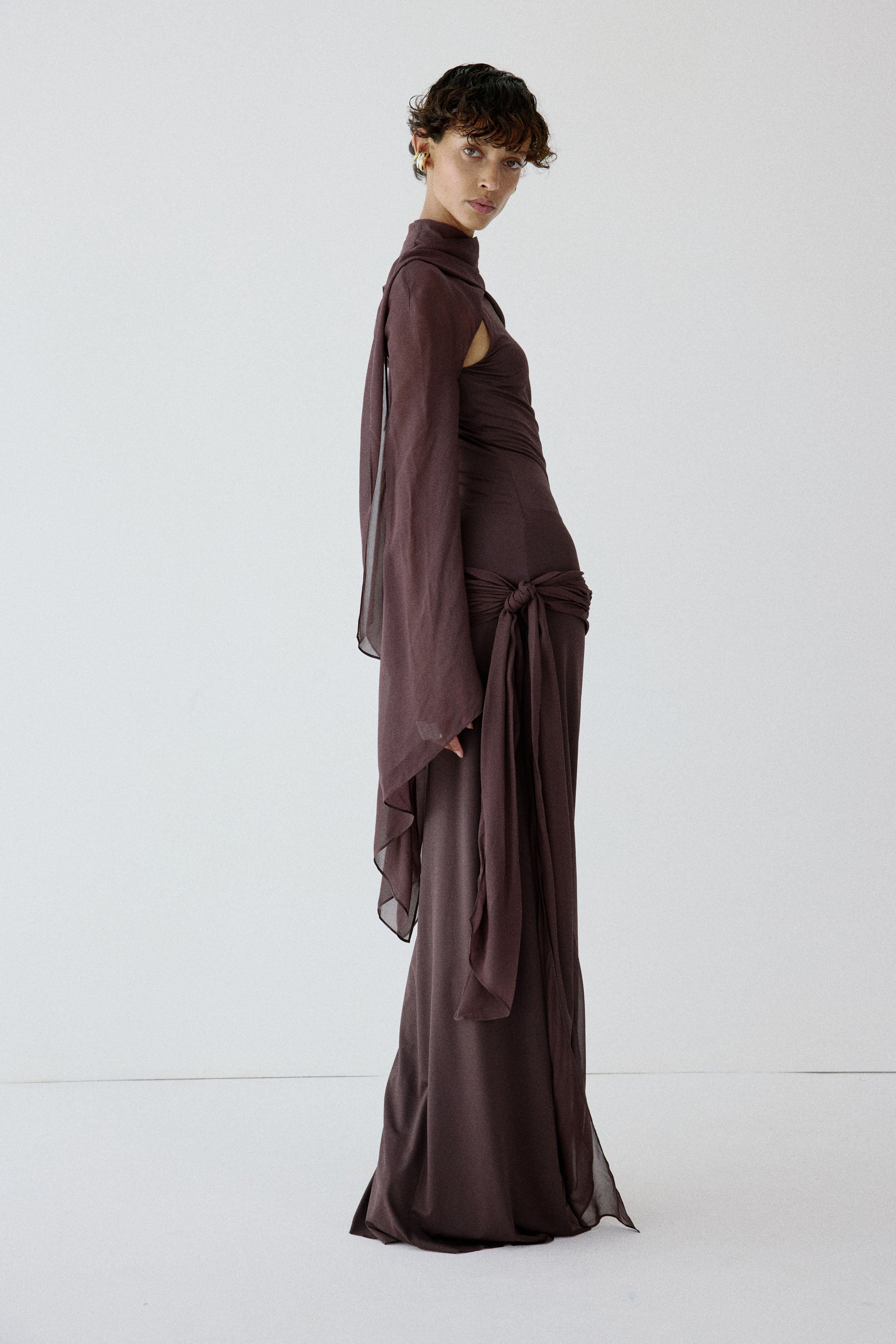 SABELA MAXI DRESS IN UMBER BROWN VISCOSE GEORGETTE