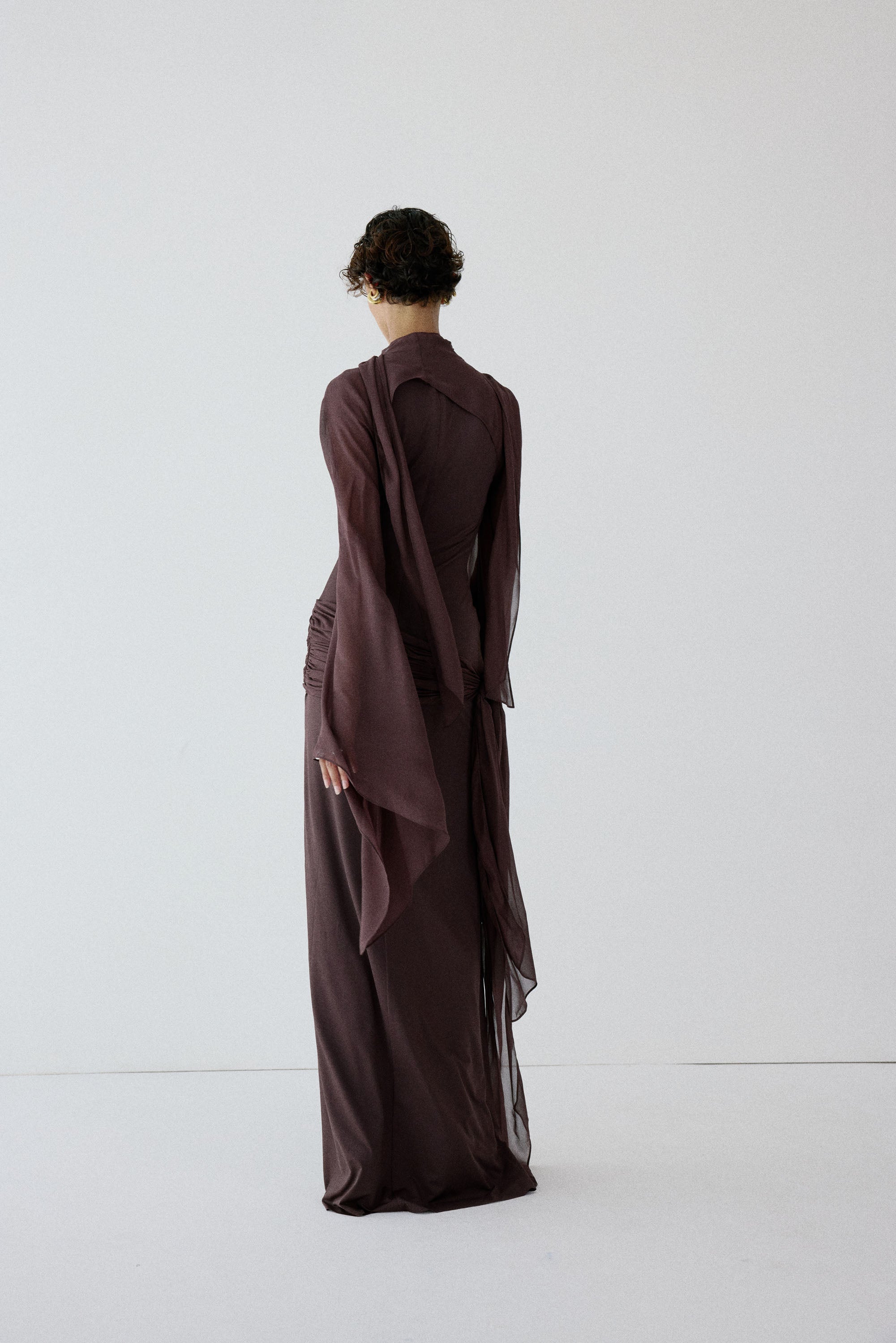 SABELA MAXI DRESS IN UMBER BROWN VISCOSE GEORGETTE