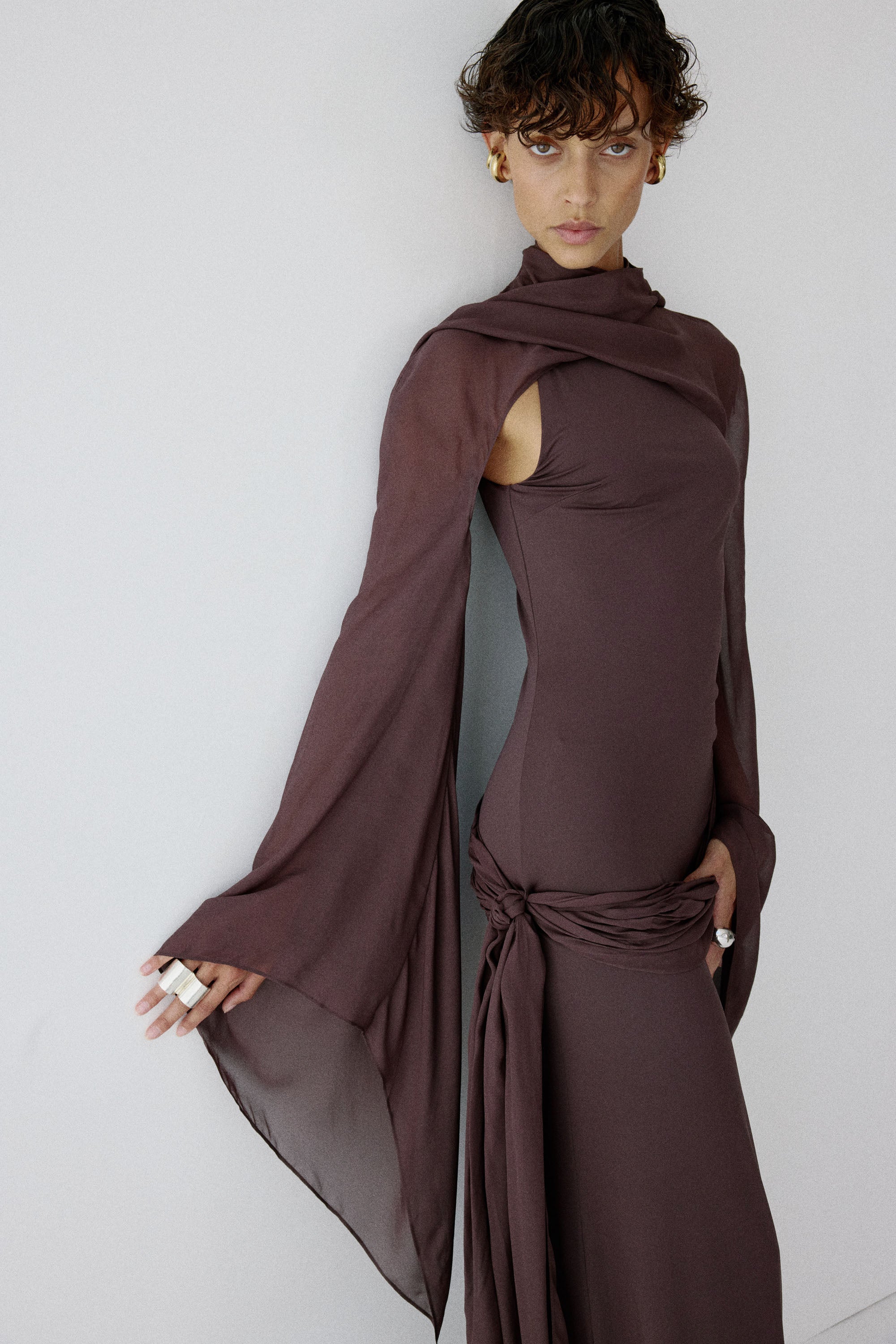 SABELA MAXI DRESS IN UMBER BROWN VISCOSE GEORGETTE