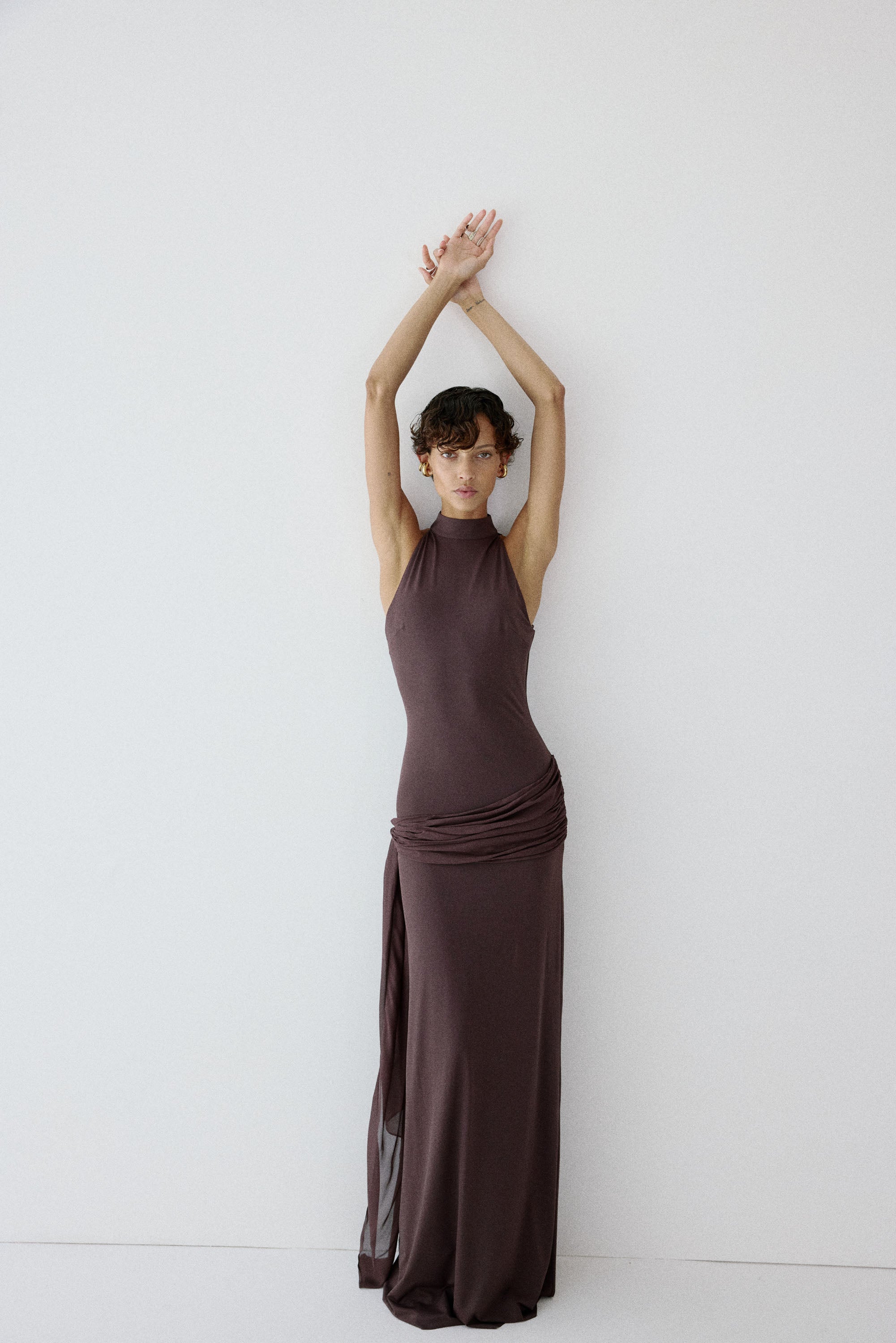 SABELA MAXI DRESS IN UMBER BROWN VISCOSE GEORGETTE