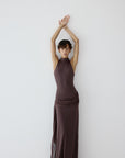 SABELA MAXI DRESS IN UMBER BROWN VISCOSE GEORGETTE
