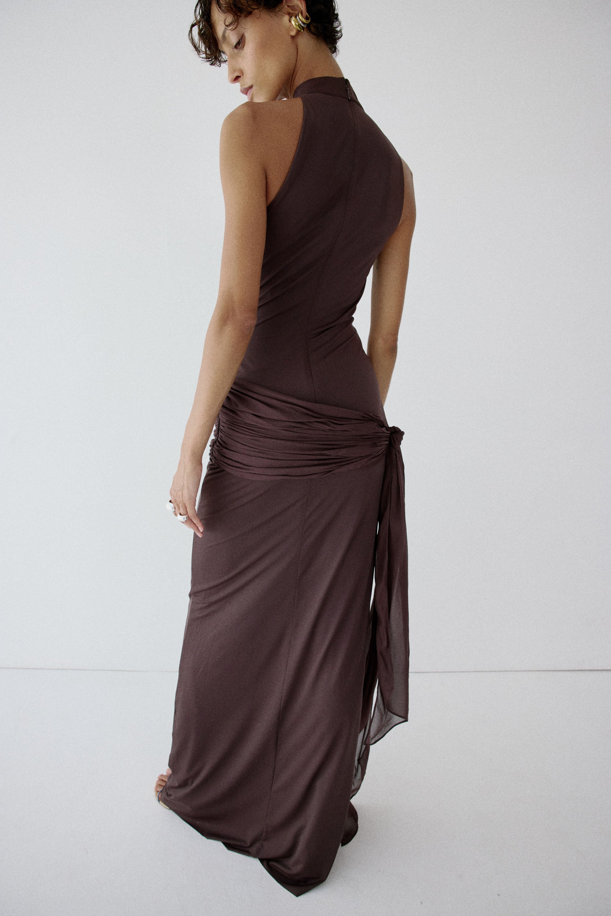 SABELA MAXI DRESS IN UMBER BROWN VISCOSE GEORGETTE