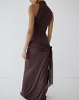 SABELA MAXI DRESS IN UMBER BROWN VISCOSE GEORGETTE