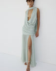 AZUL DRAPED NECKLINE DRESS IN ICE GREEN CHIFFON