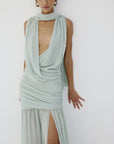 AZUL DRAPED NECKLINE DRESS IN ICE GREEN CHIFFON