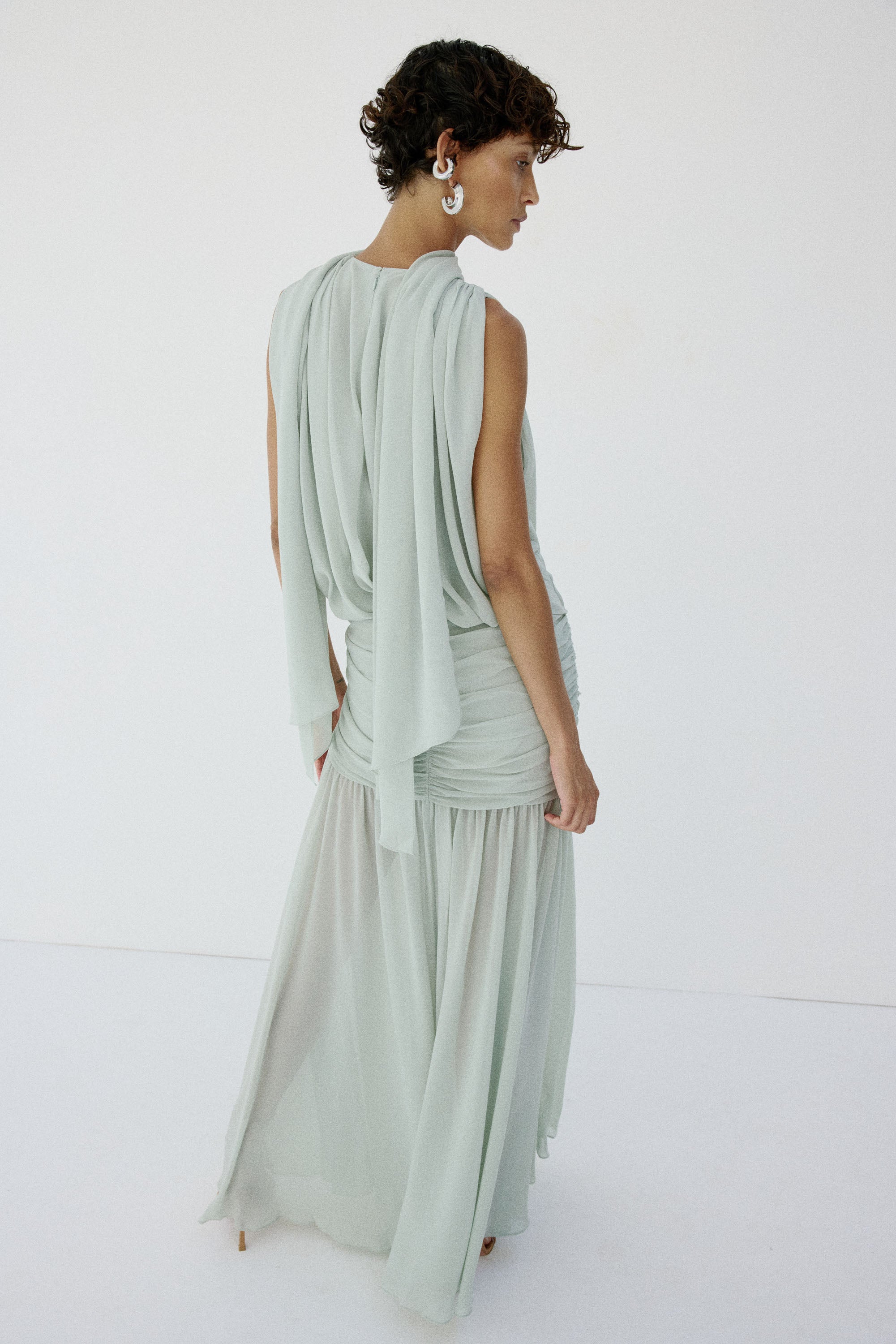 AZUL DRAPED NECKLINE DRESS IN ICE GREEN CHIFFON