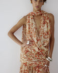 AZUL DRAPED NECKLINE DRESS IN CACHEMIRA - YELLOW CHIFFON