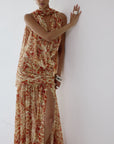 AZUL DRAPED NECKLINE DRESS IN CACHEMIRA - YELLOW CHIFFON