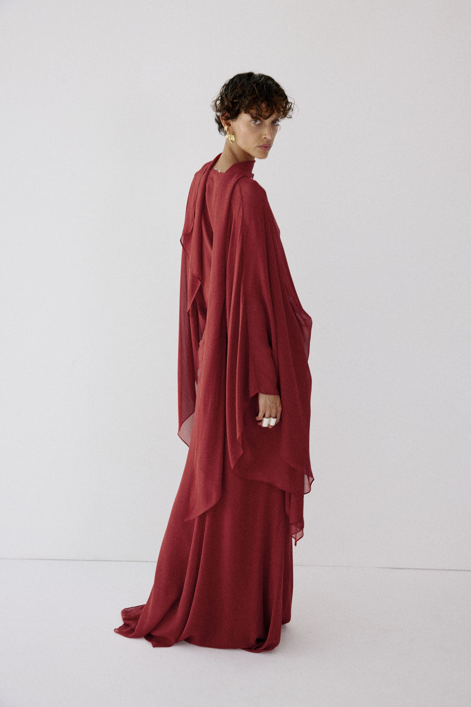 FLORENCIA MAXI DRESS IN BURNT RED VISCOSE GEORGETTE