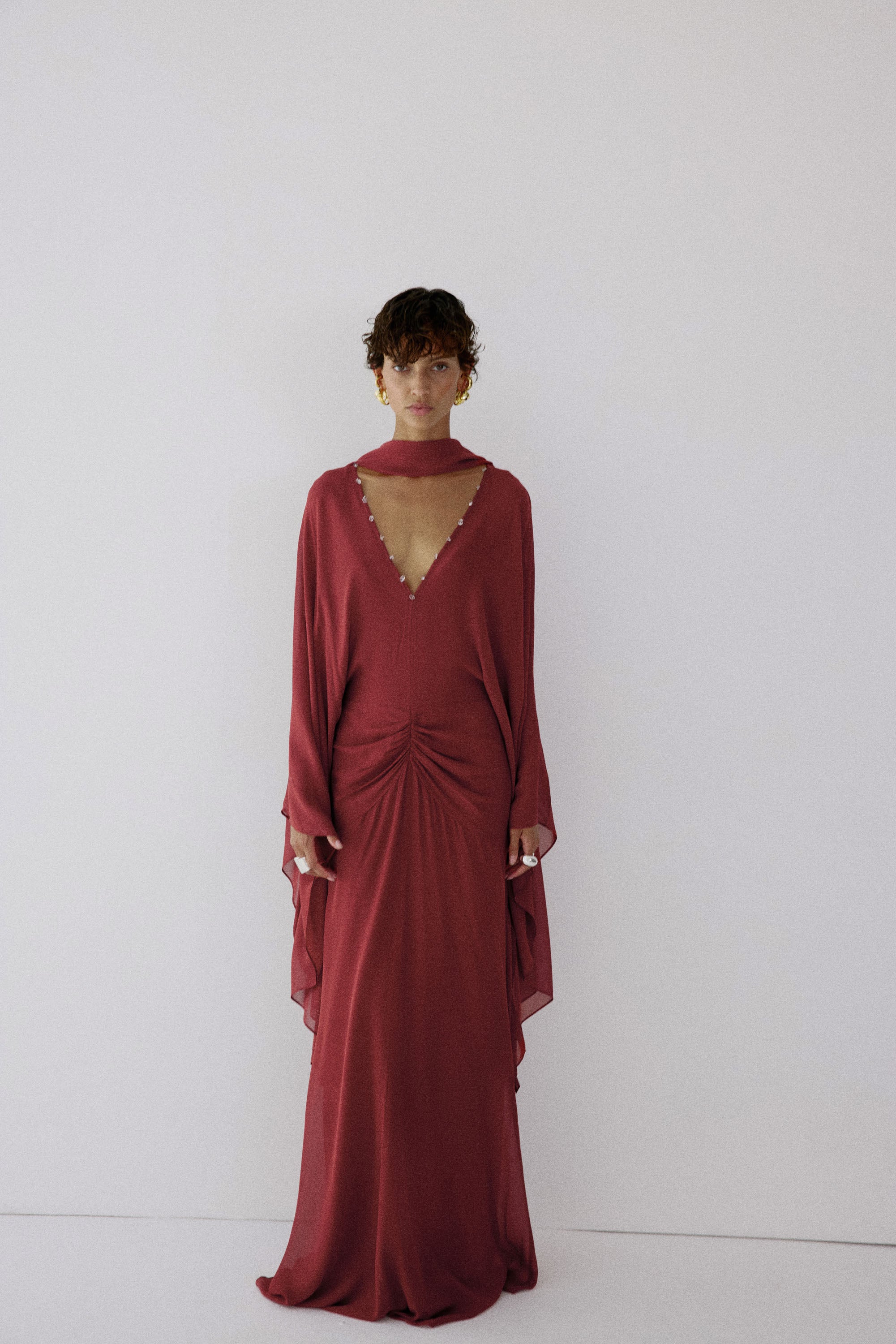FLORENCIA MAXI DRESS IN BURNT RED VISCOSE GEORGETTE